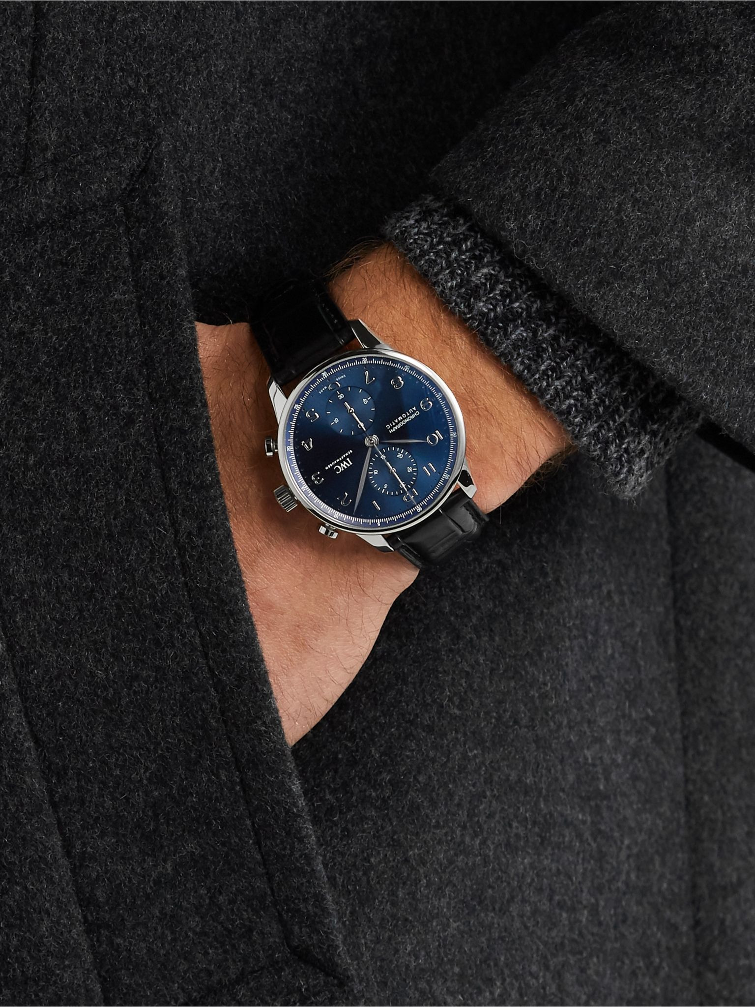 Portugieser Automatic Chronograph 41mm Stainless Steel and Alligator Watch, Ref. No. IW371606 Blue - 2