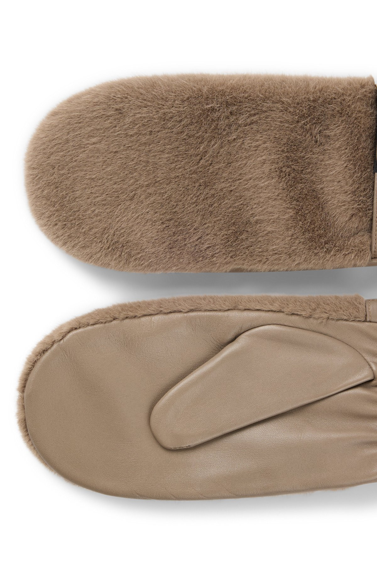 LEATHER MITTENS WITH FAUX-FUR TRIM - 2