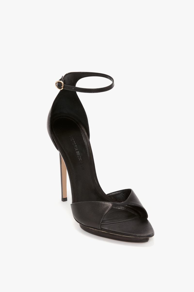 Pointy Toe Stiletto Sandal in Black Leather 4