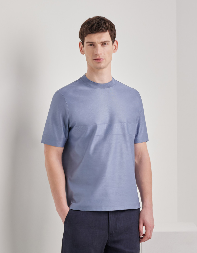 Canali AIR FORCE BLUE COTTON SHORT-SLEEVED T-SHIRT WITH CONTRASTING DETAIL outlook