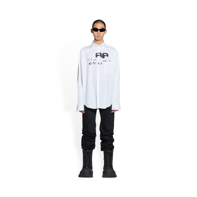 BALENCIAGA Men's Hand Drawn Bb Icon Long Sleeve Shirt Large Fit in White outlook