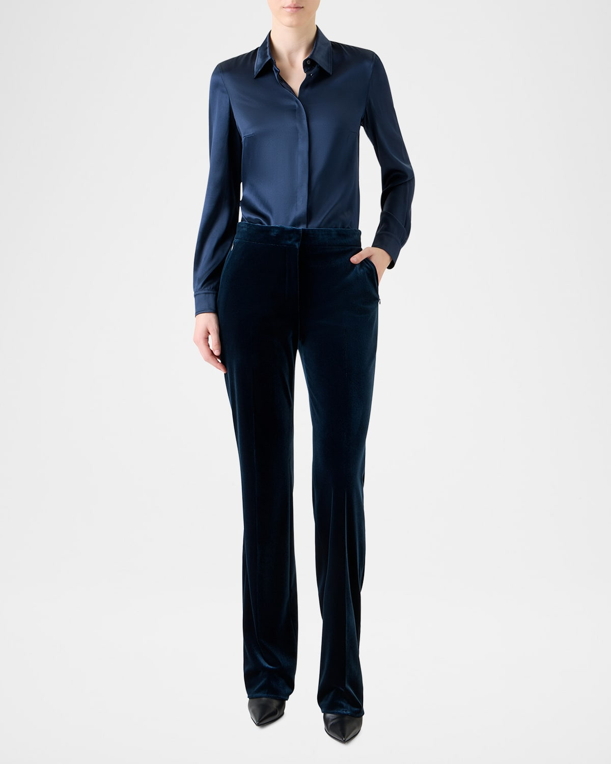 Stretch Silk Satin Button-Down Blouse - 2