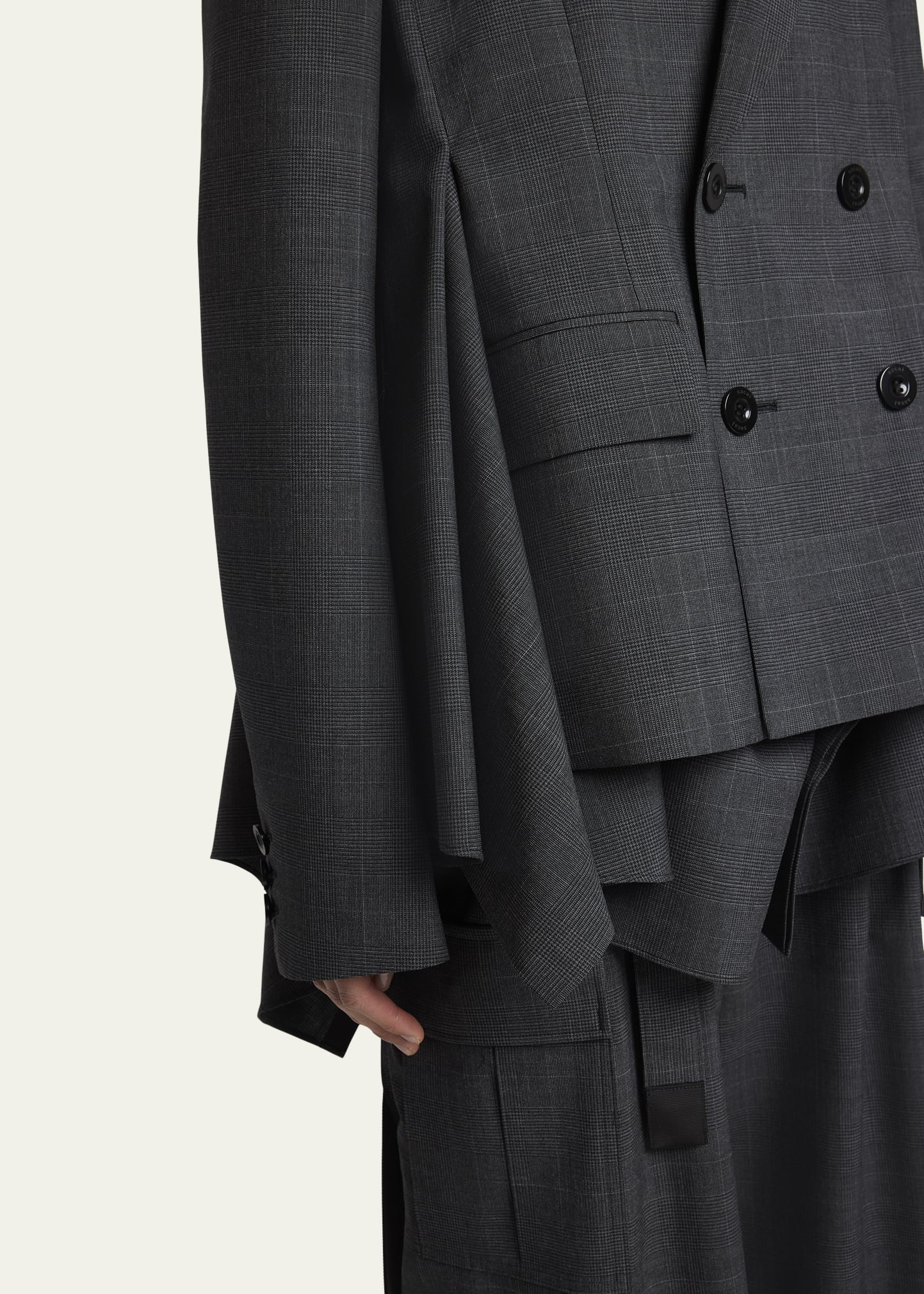 Glen Check Ruffle Double-Breasted Jacket - 5