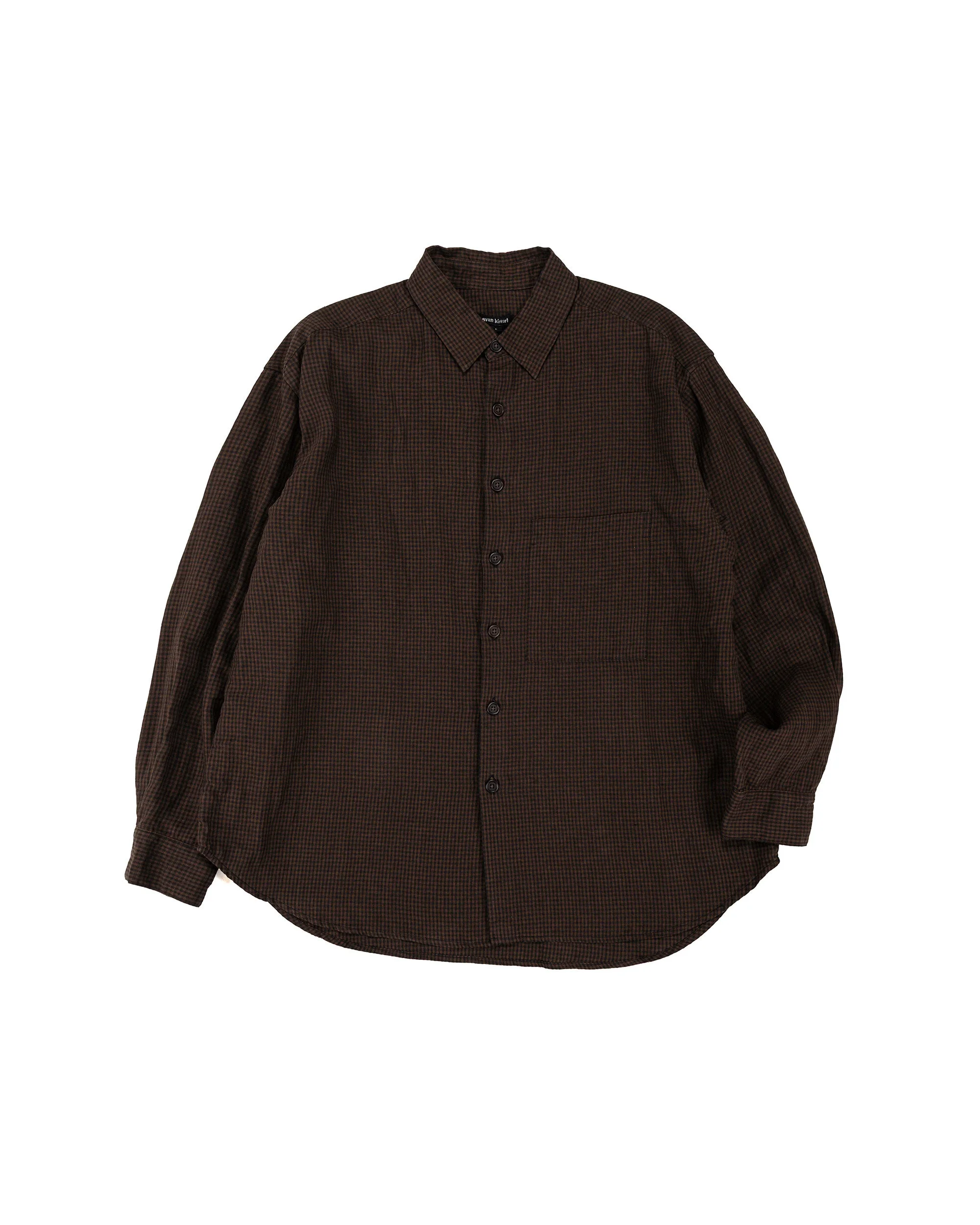 Big Shirt Two Overdyed Linen Check Brown/Black Logwood Overdye - 1