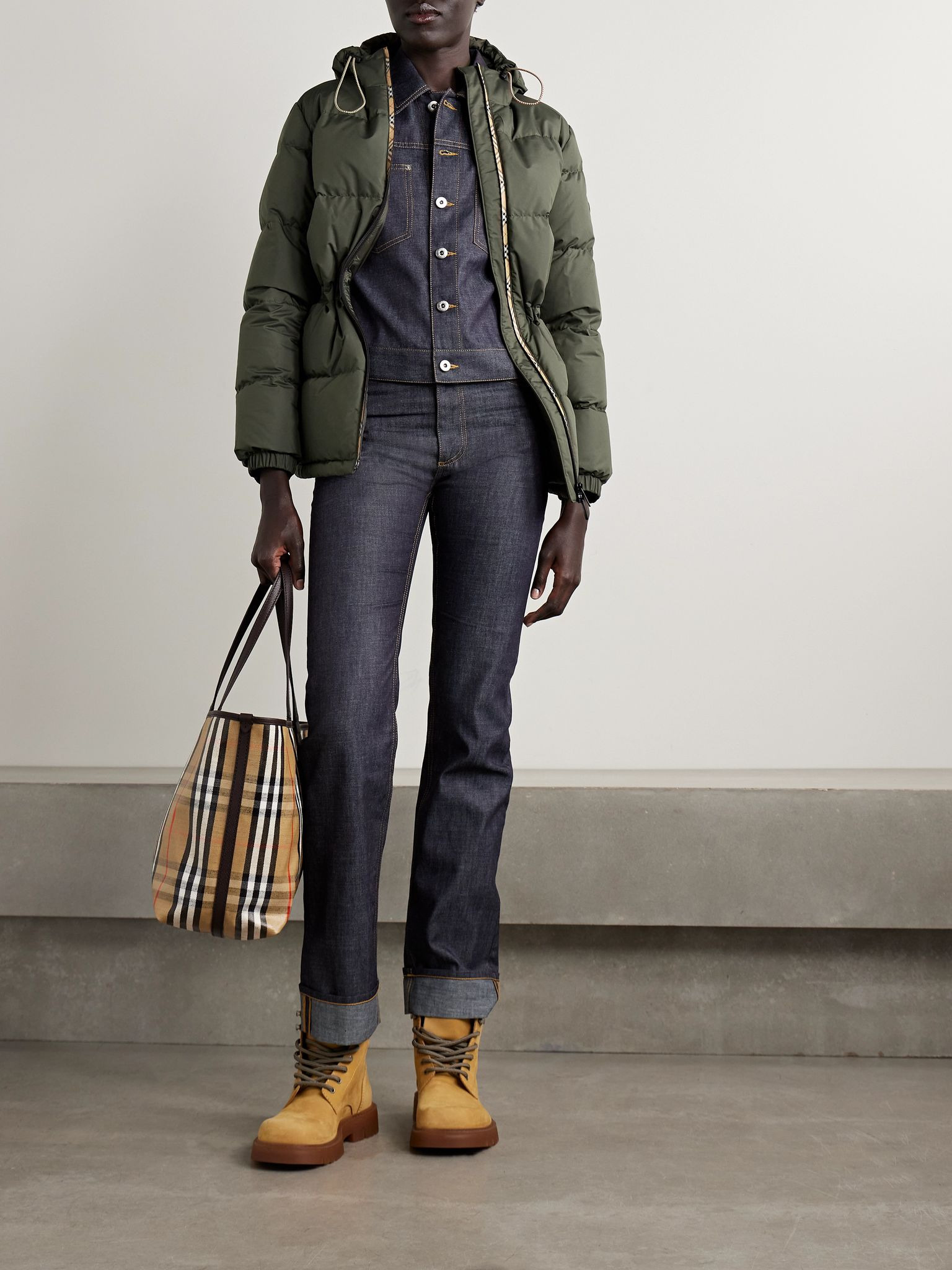Hooded quilted shell down coat Dark green - 2