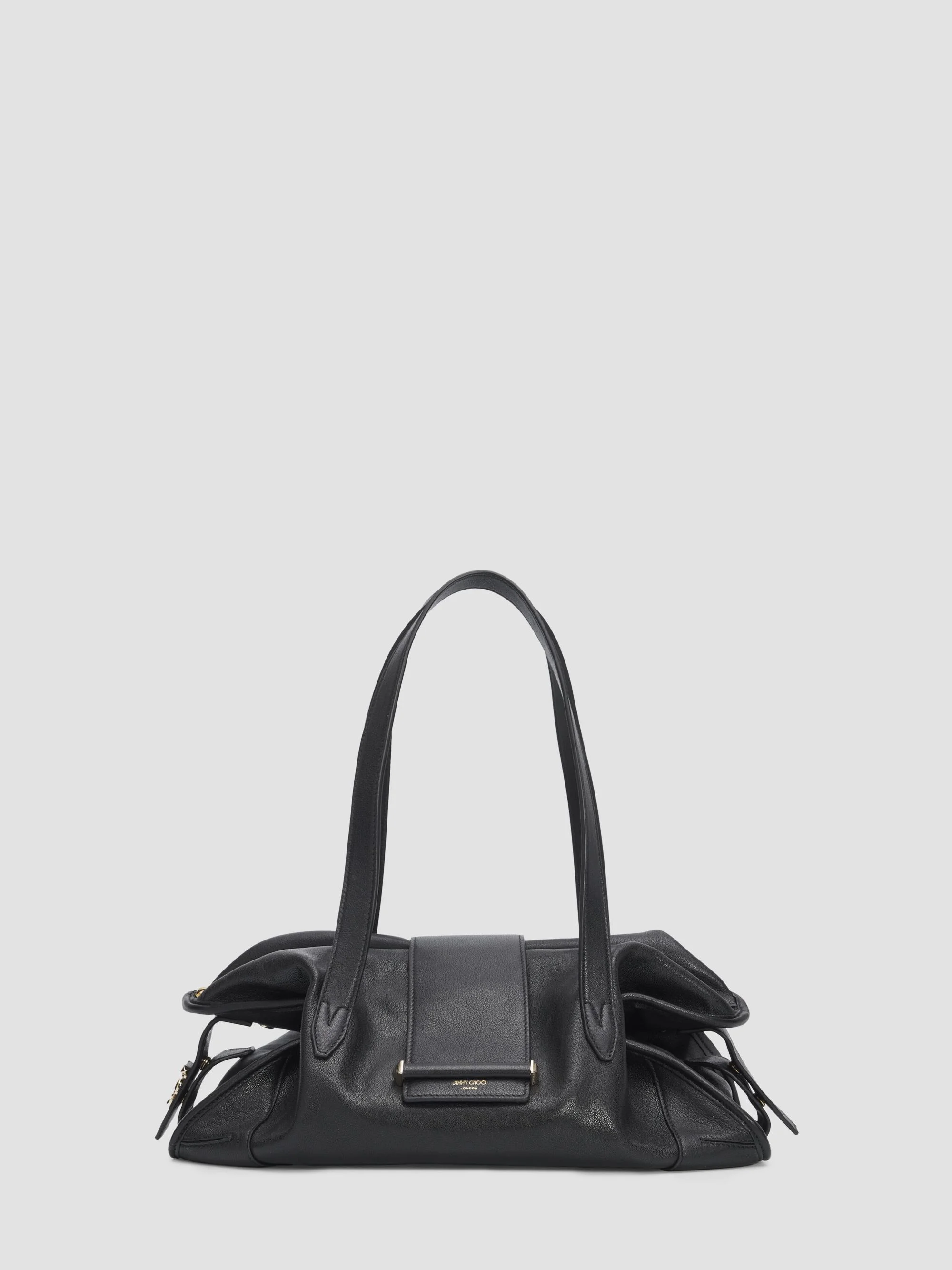 Women's Bar Leather Shoulder Bag - Black Shiny Gold - 1