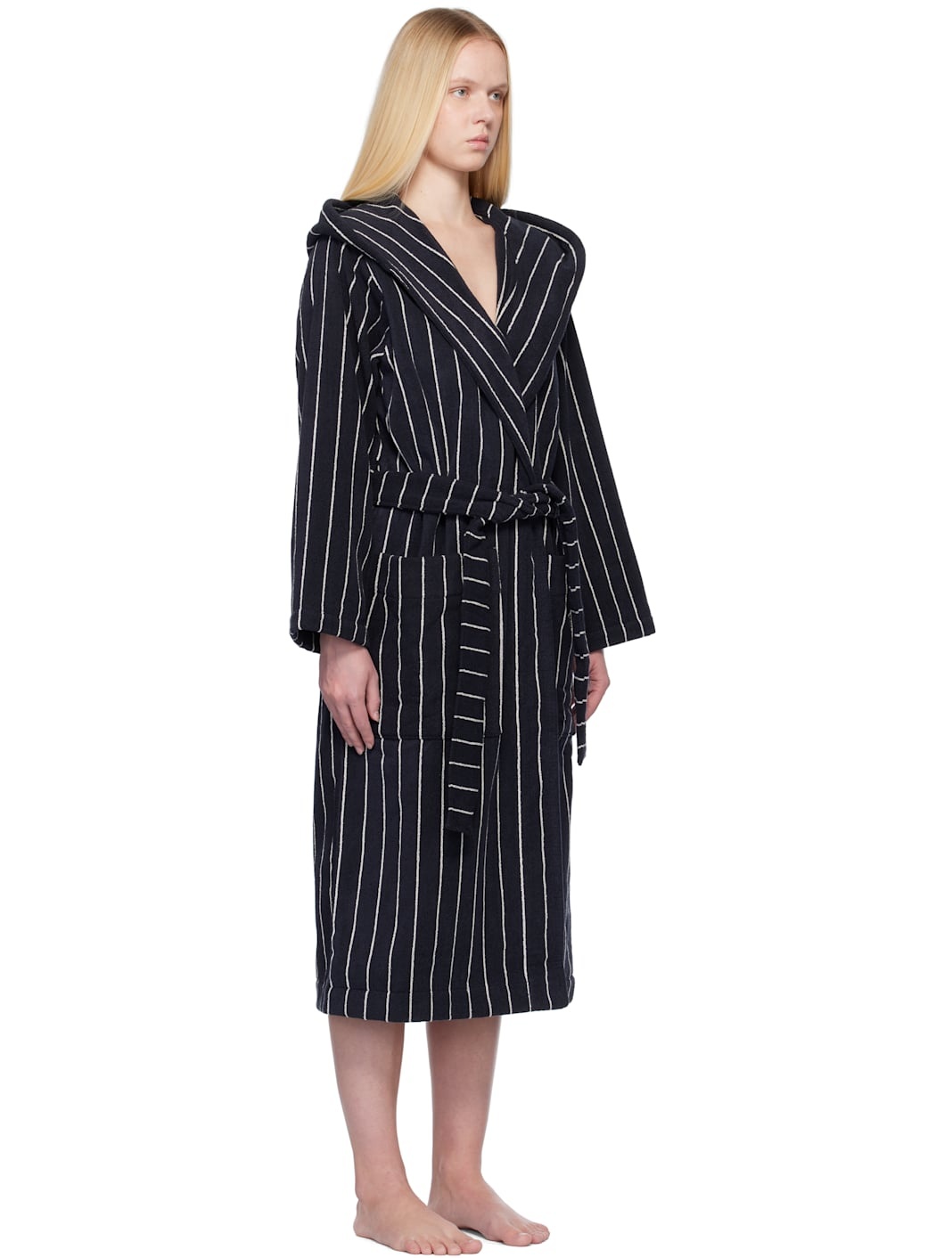 Black & White Terry Hooded Bathrobe - 2