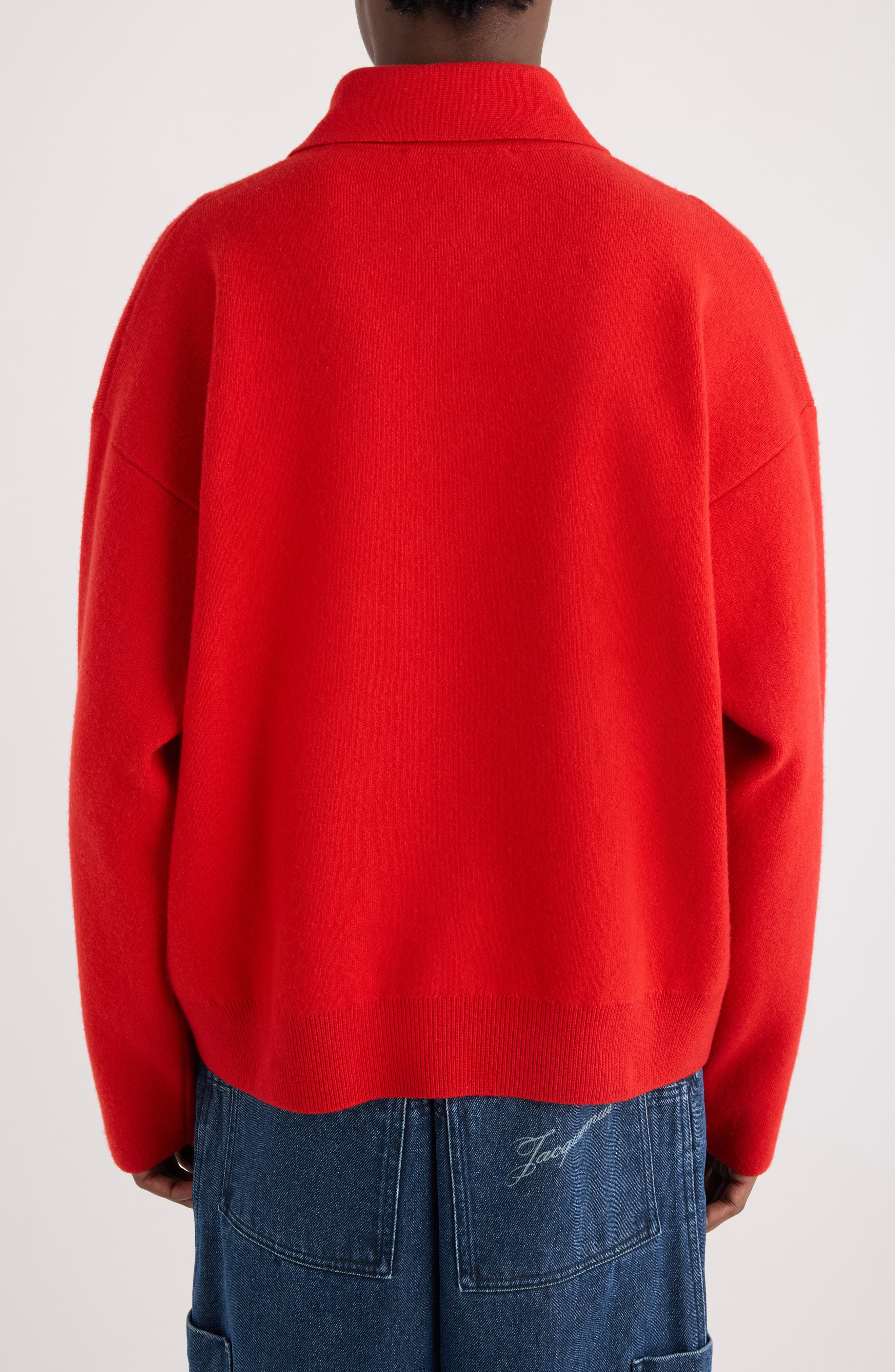 Jacquemus La Maille Vareuse Pallone Merino Wool & Cashmere Polo Sweater in Red at Nordstrom - 3