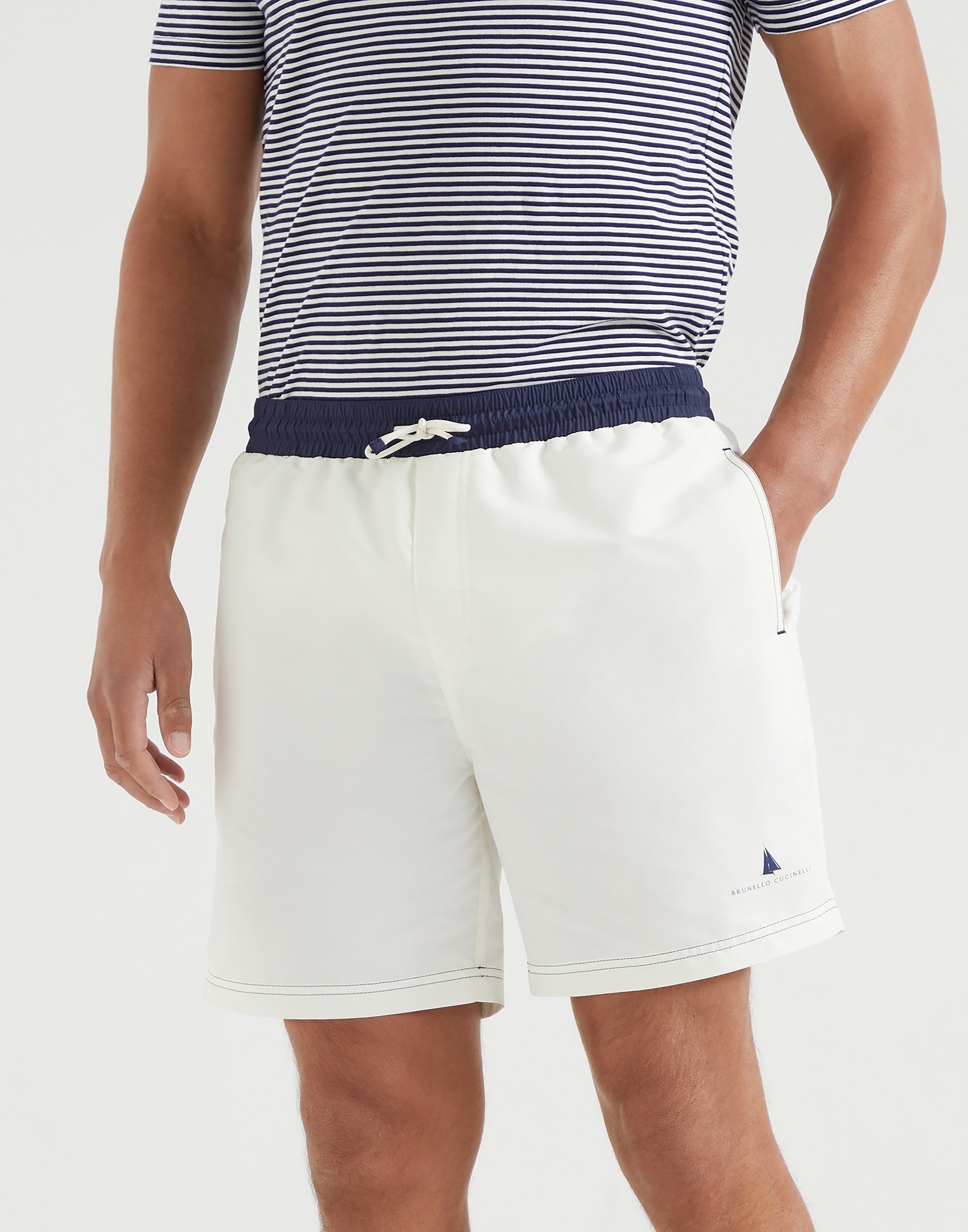 Nylon swim shorts with contrast details and print - 1