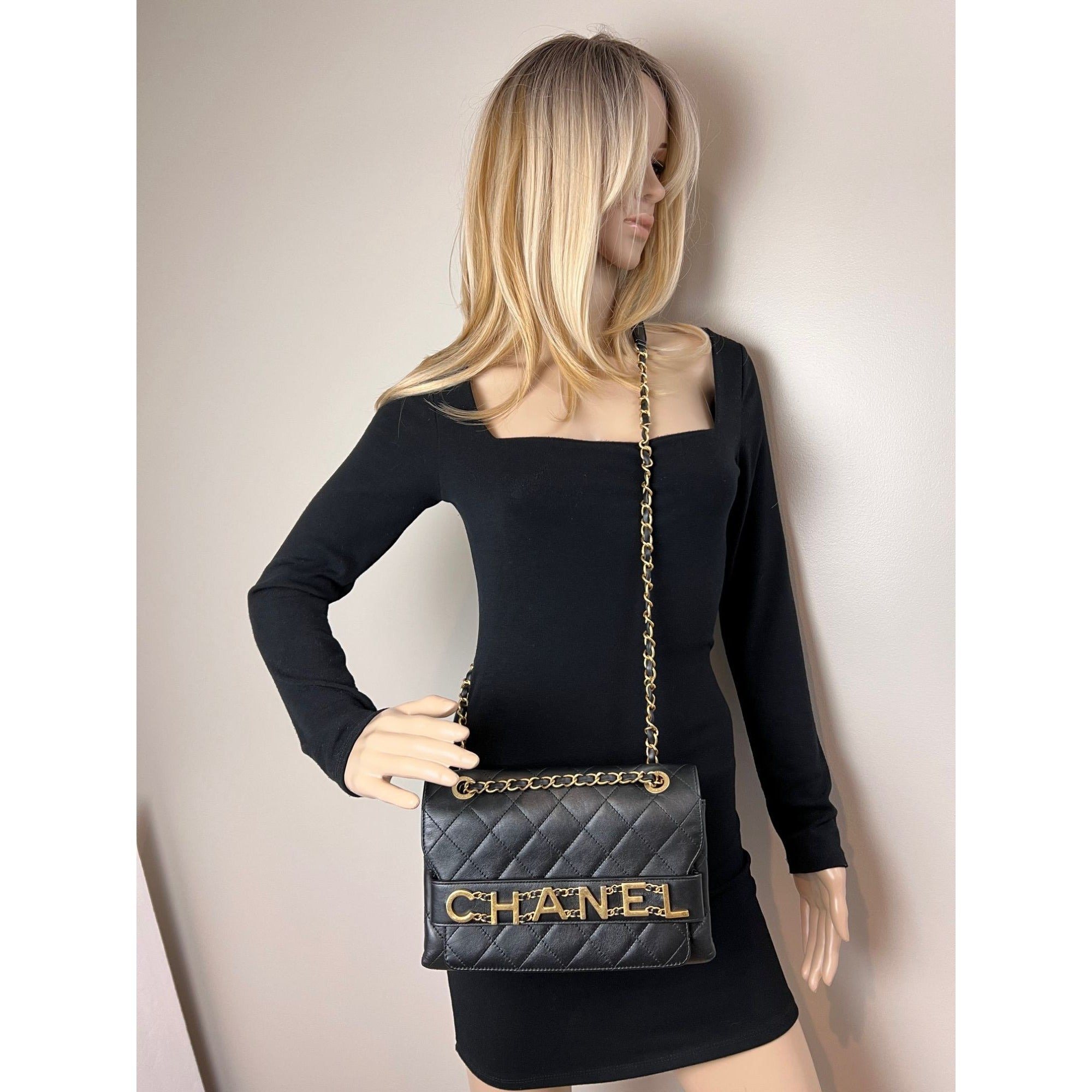 Chanel Calfskin Quilted Enchained Black Flap Shoulder Bag - 14