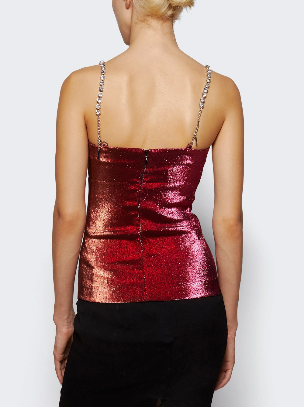 Crystal Embellished Stretch Lame Top Fuchsia And Orange - 4