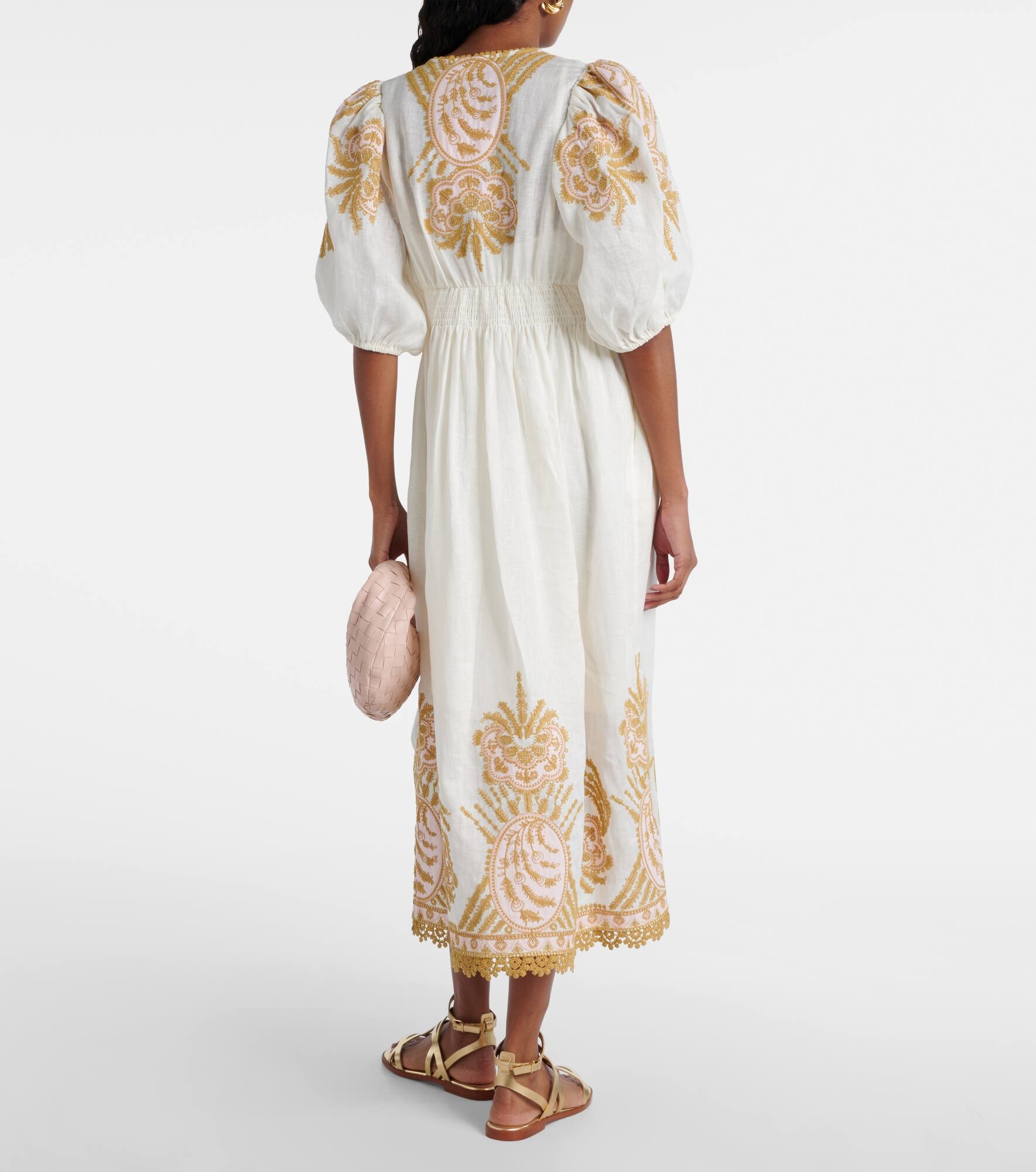 Waverly embroidered linen midi dress - 3