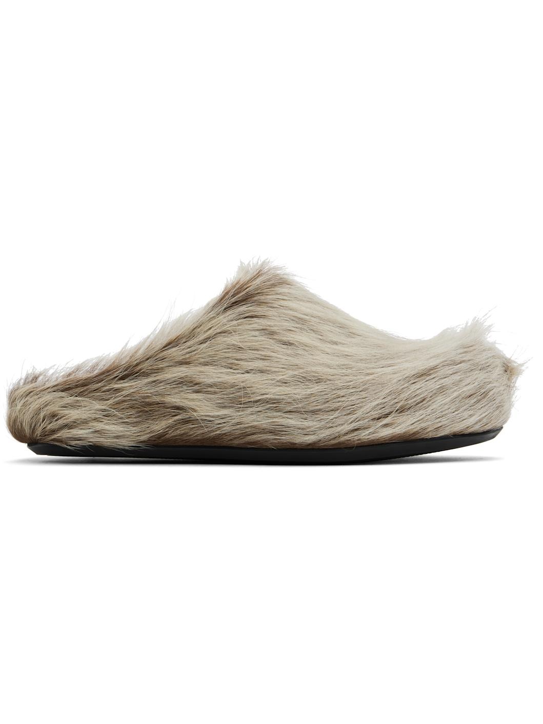 Beige Long Hair Calfskin Fussbett Sabot Loafers - 1
