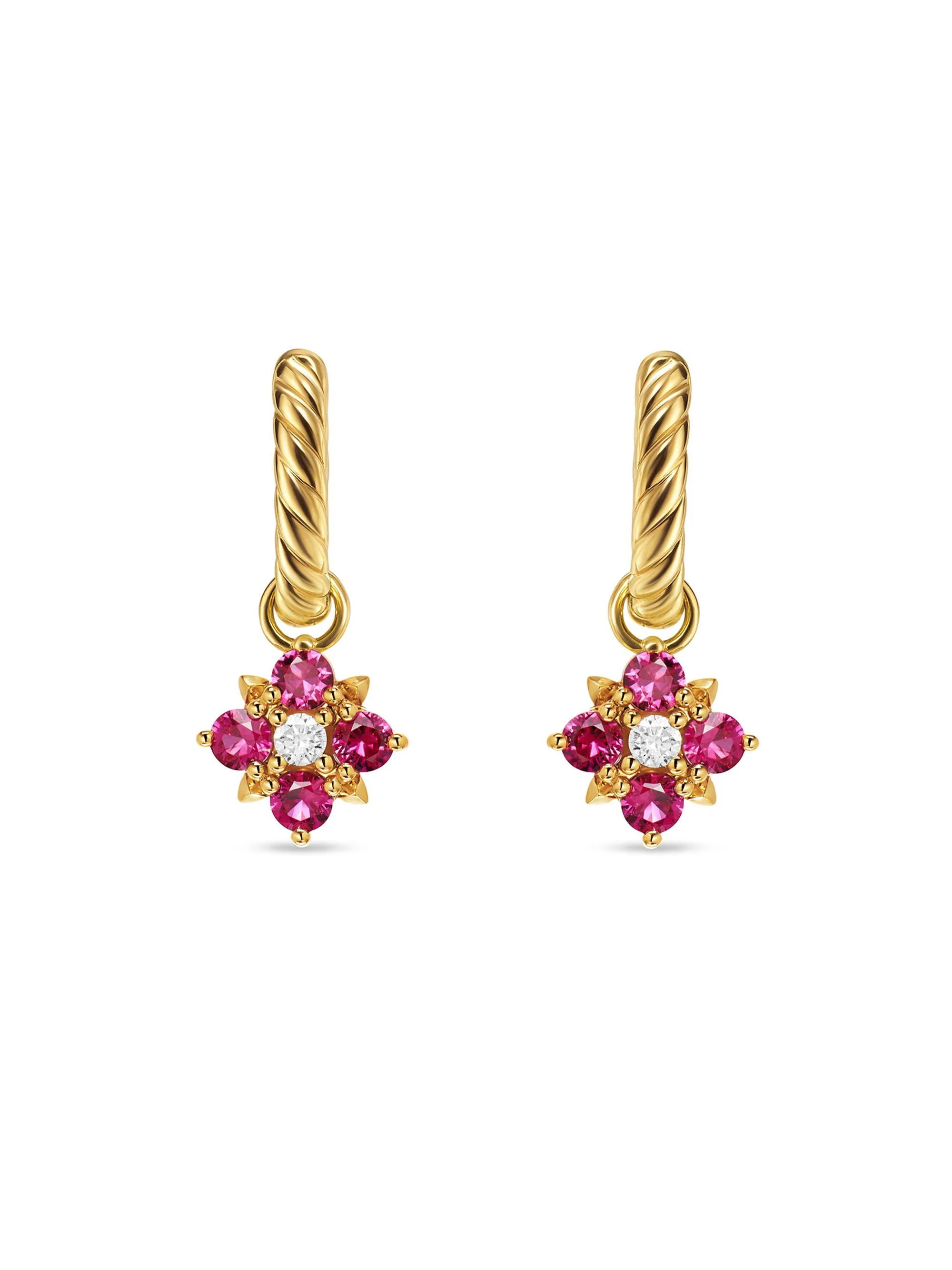 Women's Petite Modern Renaissance Color Drop Earrings in 18K Yellow Gold - Ruby - 1
