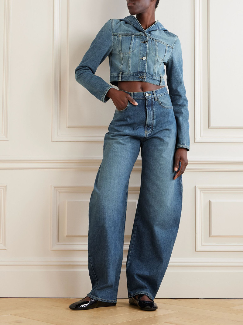 Alaïa Cropped hooded denim jacket Blue outlook