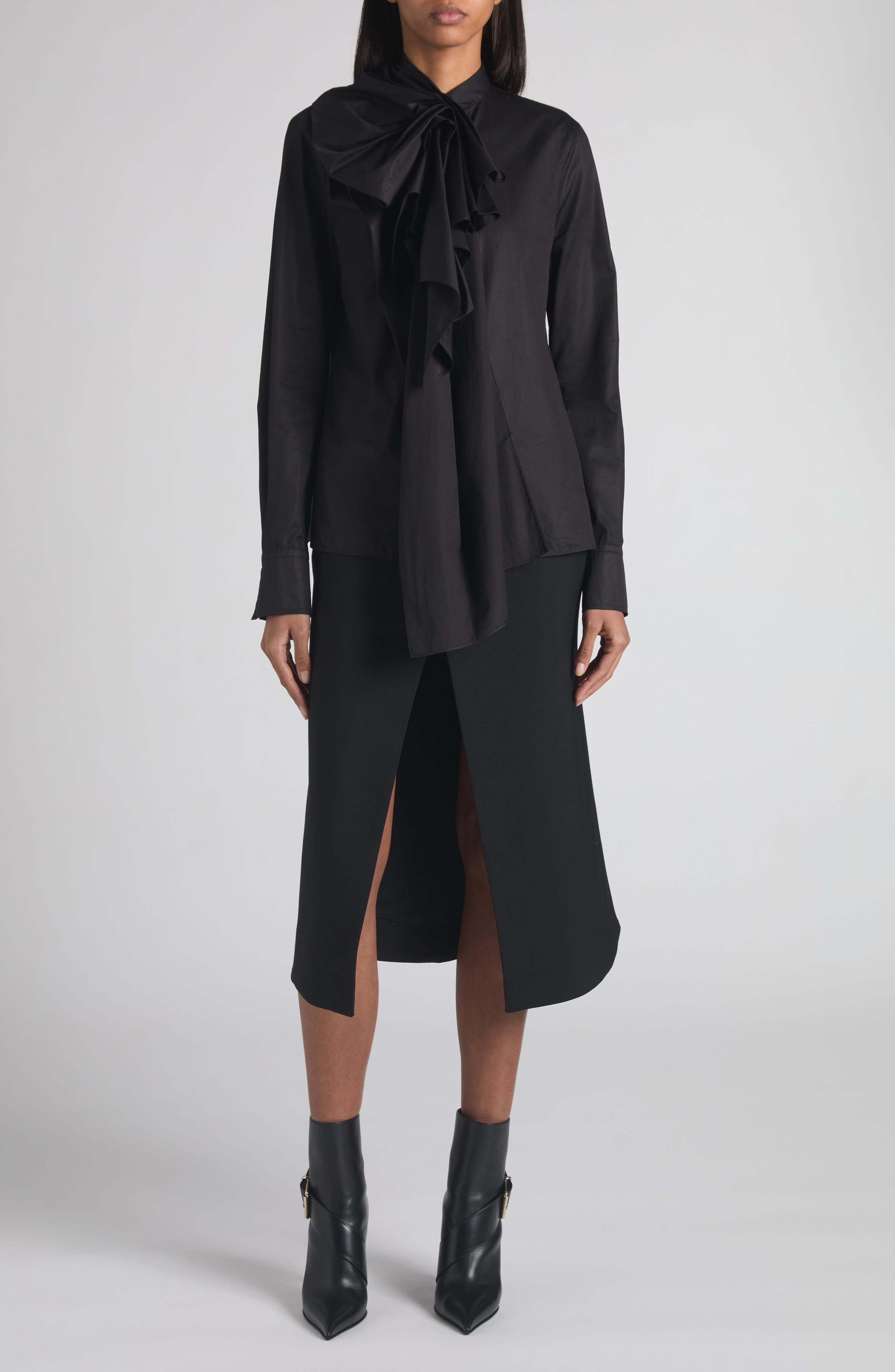 McQueen Kick Back Wool Stretch Gabardine Midi Skirt in Black at Nordstrom - 2