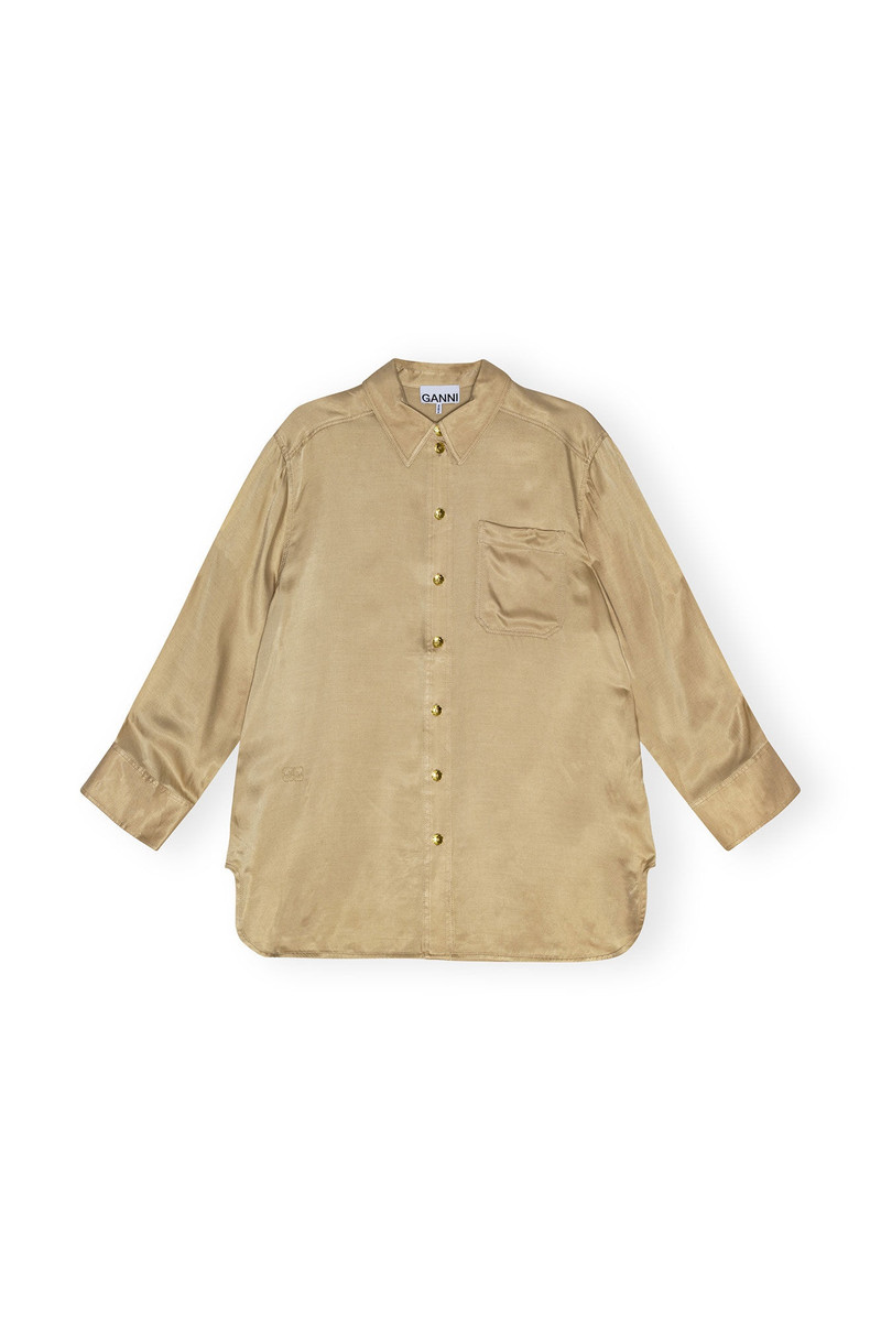 BEIGE WASHED SATIN SHIRT - 1