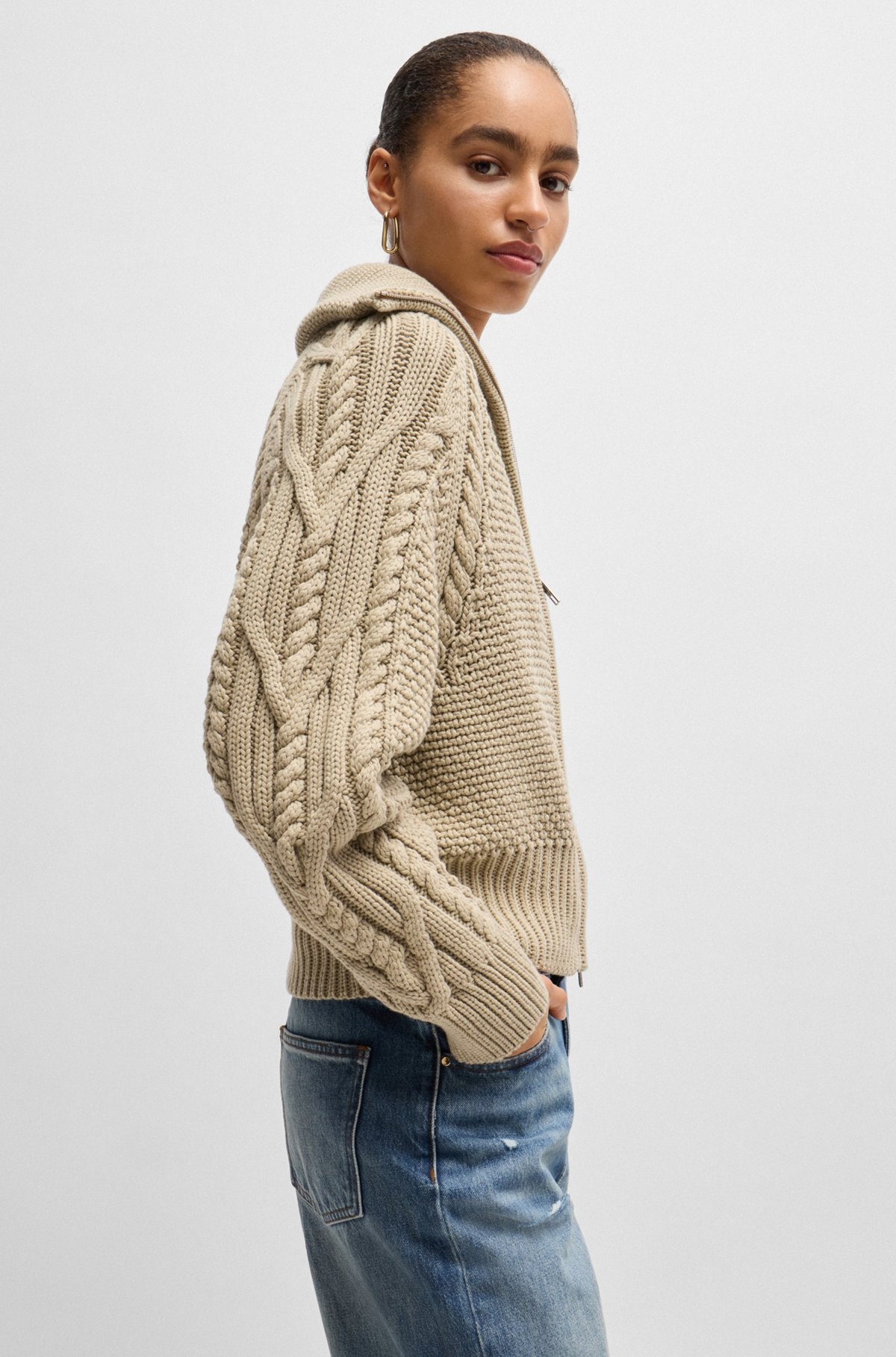 STRUCTURED CARDIGAN IN MERCERIZED COTTON AND WOOL - 5