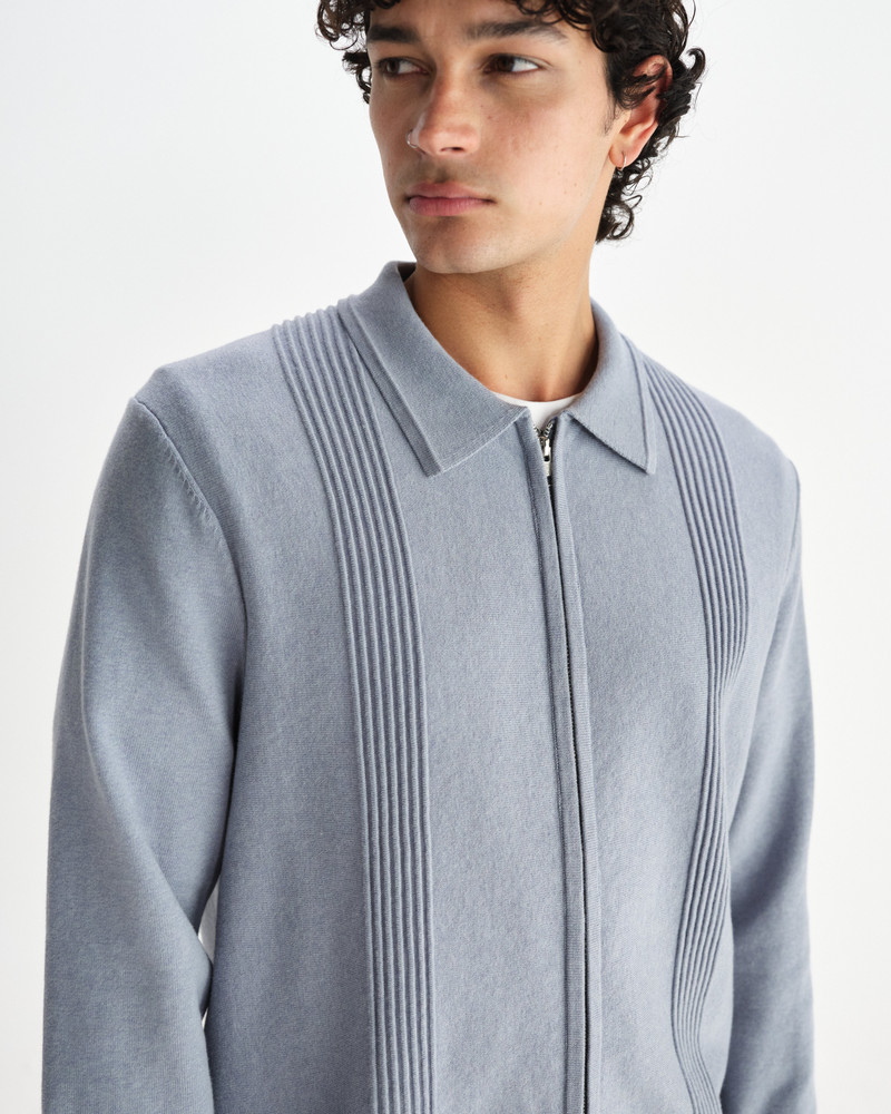 Lennox - Grey Blue Milano Stripe Knitted Polo 3