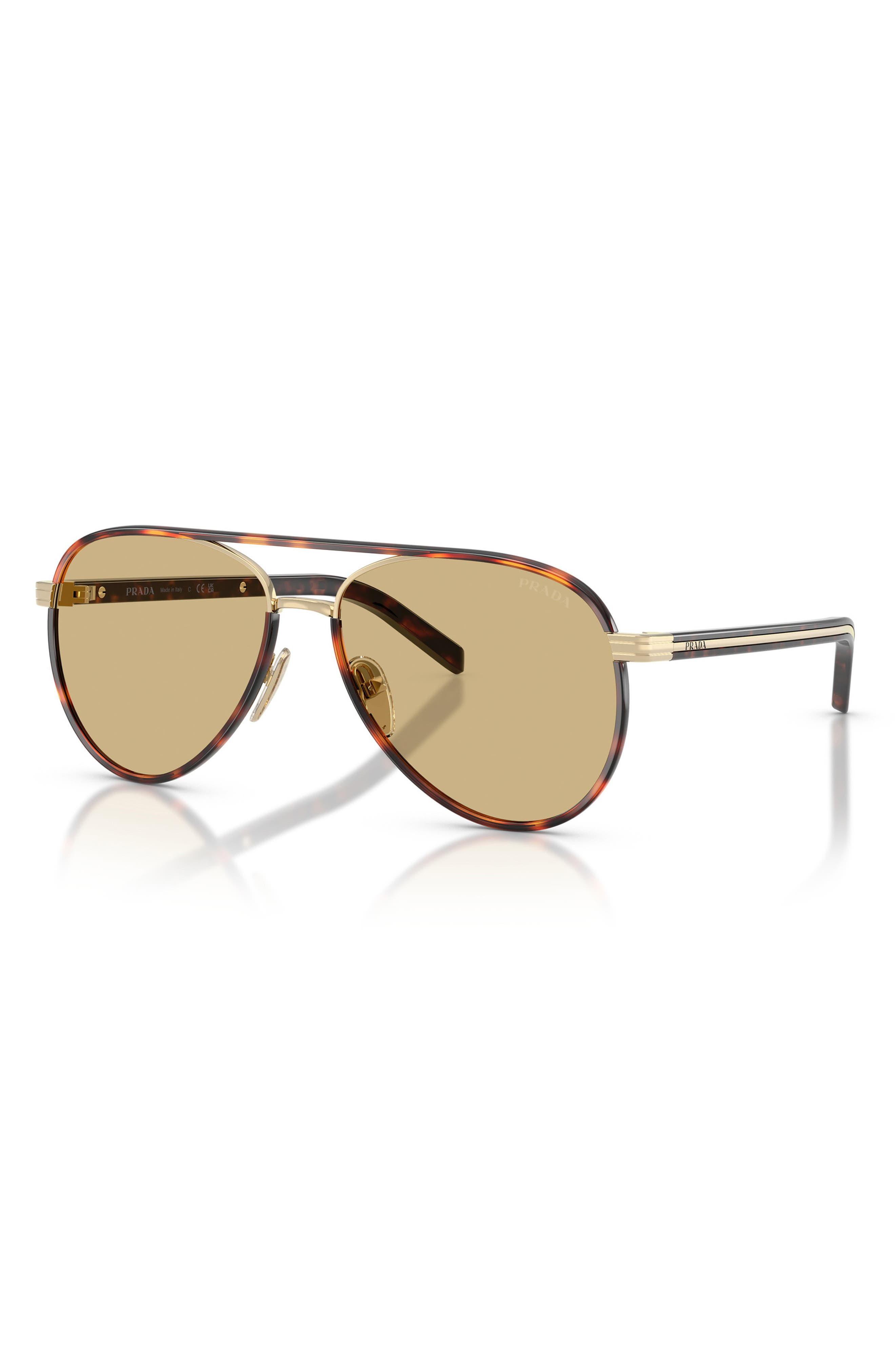 Prada 59mm Pilot Sunglasses in Tortoise Print/Gold/Yellow at Nordstrom - 2