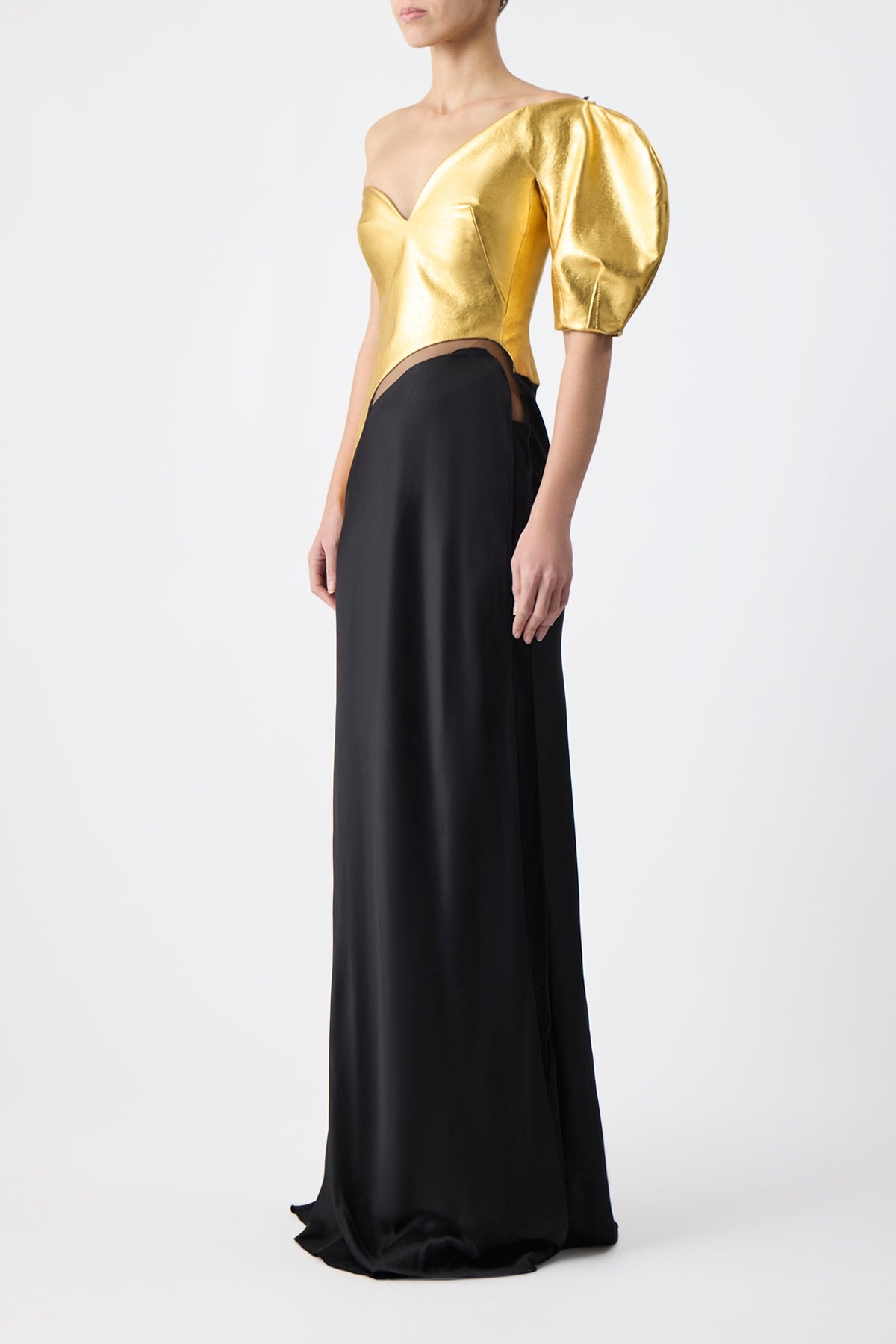 Giulia Dress in Gold Metallic Nappa Leather & Silk Velvet - 6