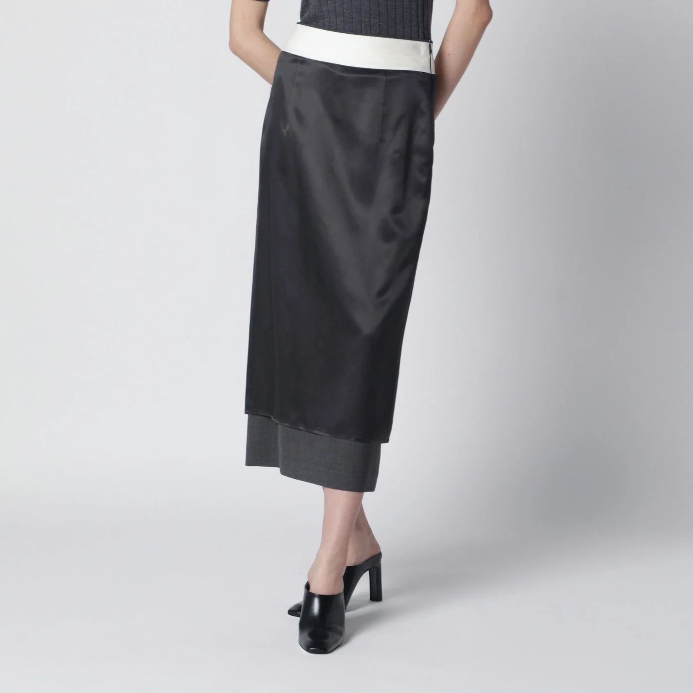 Dark grey inside-out midi skirt - 1