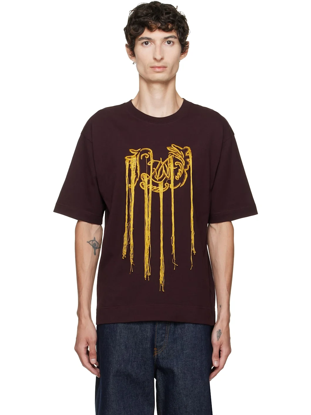 Burgundy Fringed T-shirt - 1