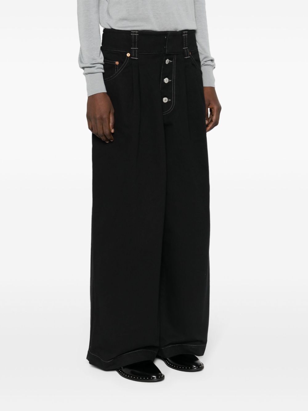 logo-tag oversized cotton wide-leg jeans - 3