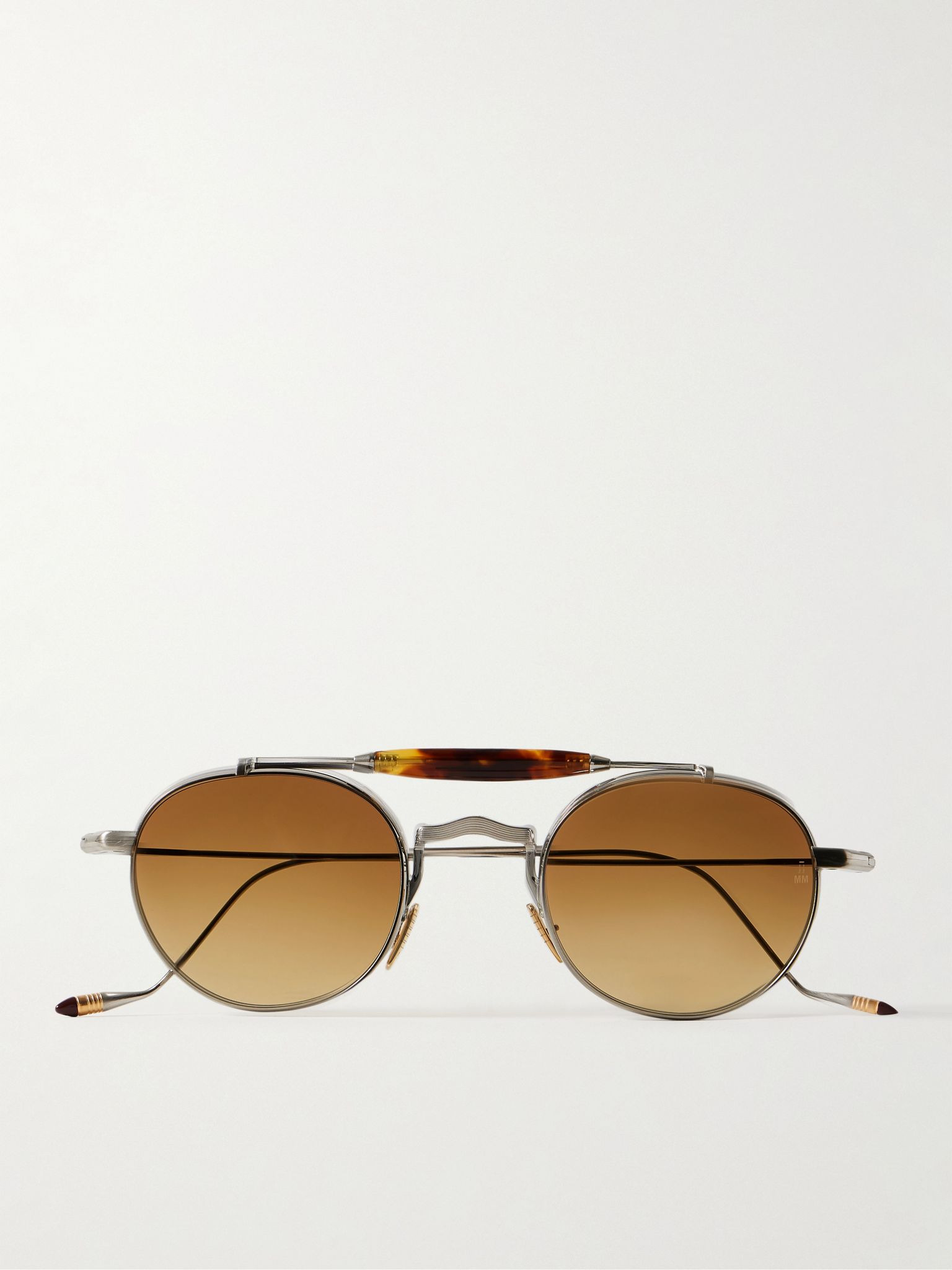 Dasan Round-Frame Beta Titanium and Tortoiseshell Acetate Sunglasses Silver - 1