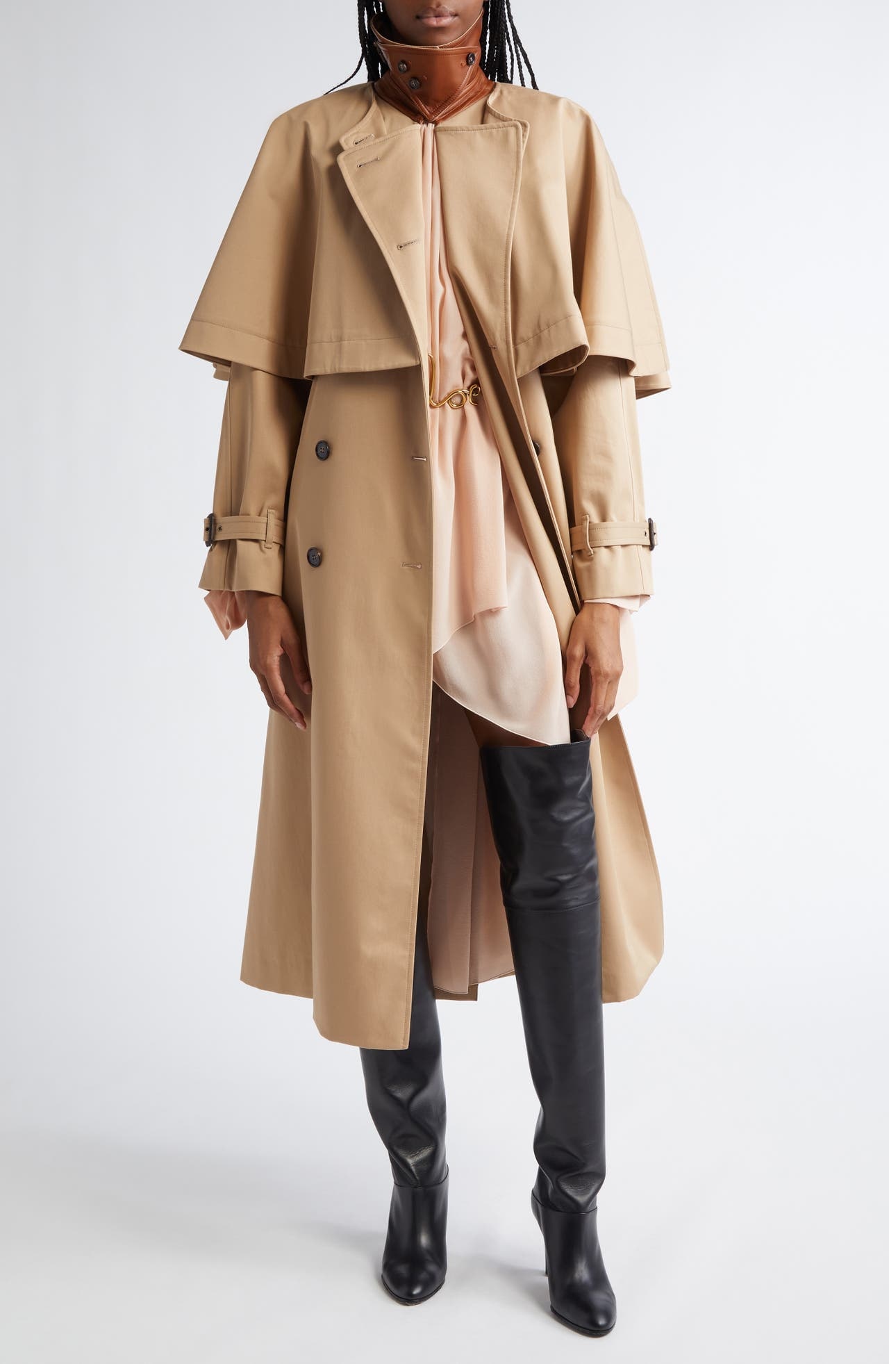 Chloé Cotton Gabardine Trench Coat with Cape in Worn Brown at Nordstrom - 1