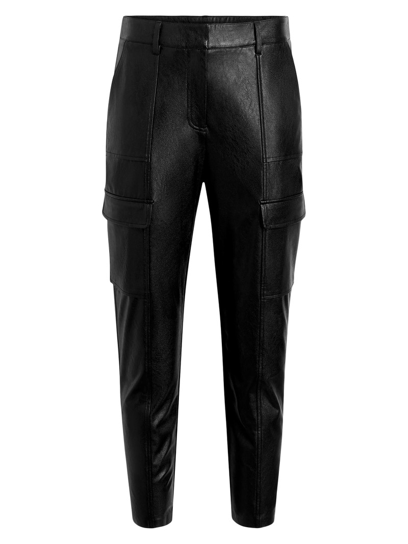 Women's Faux-Leather Crop Cargo Pants - Black 1