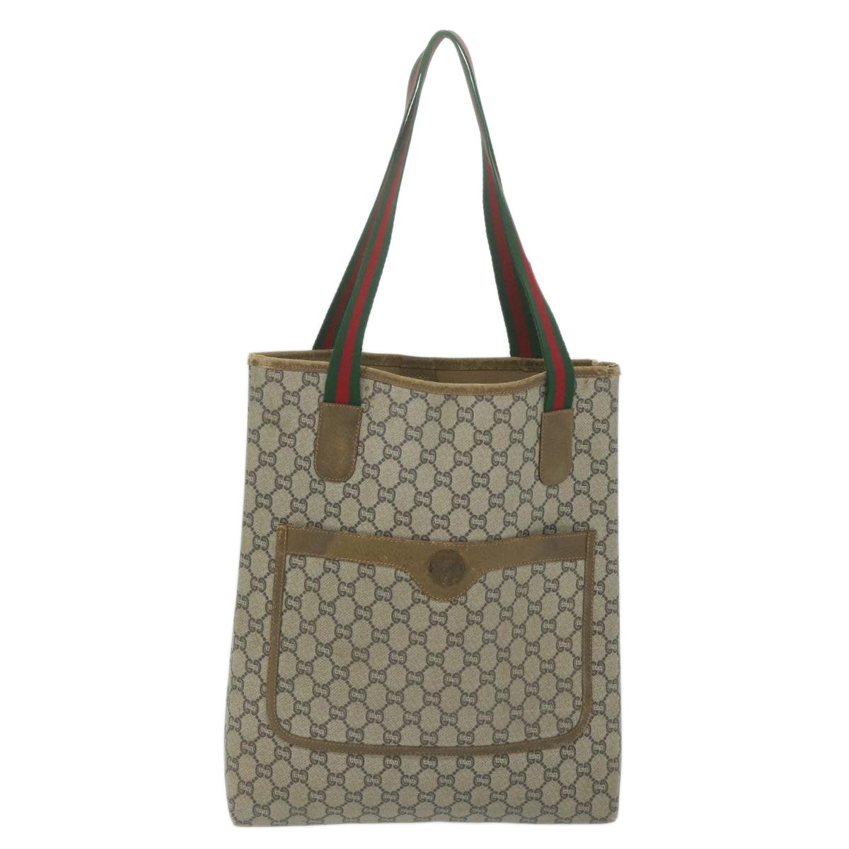 GUCCI GG Plus Supreme Web Sherry Line Tote Bag Beige Red Green - 2