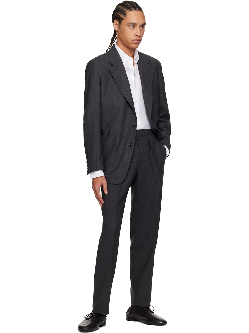 Gray Tropical Wool Single Pleat Trousers - 4