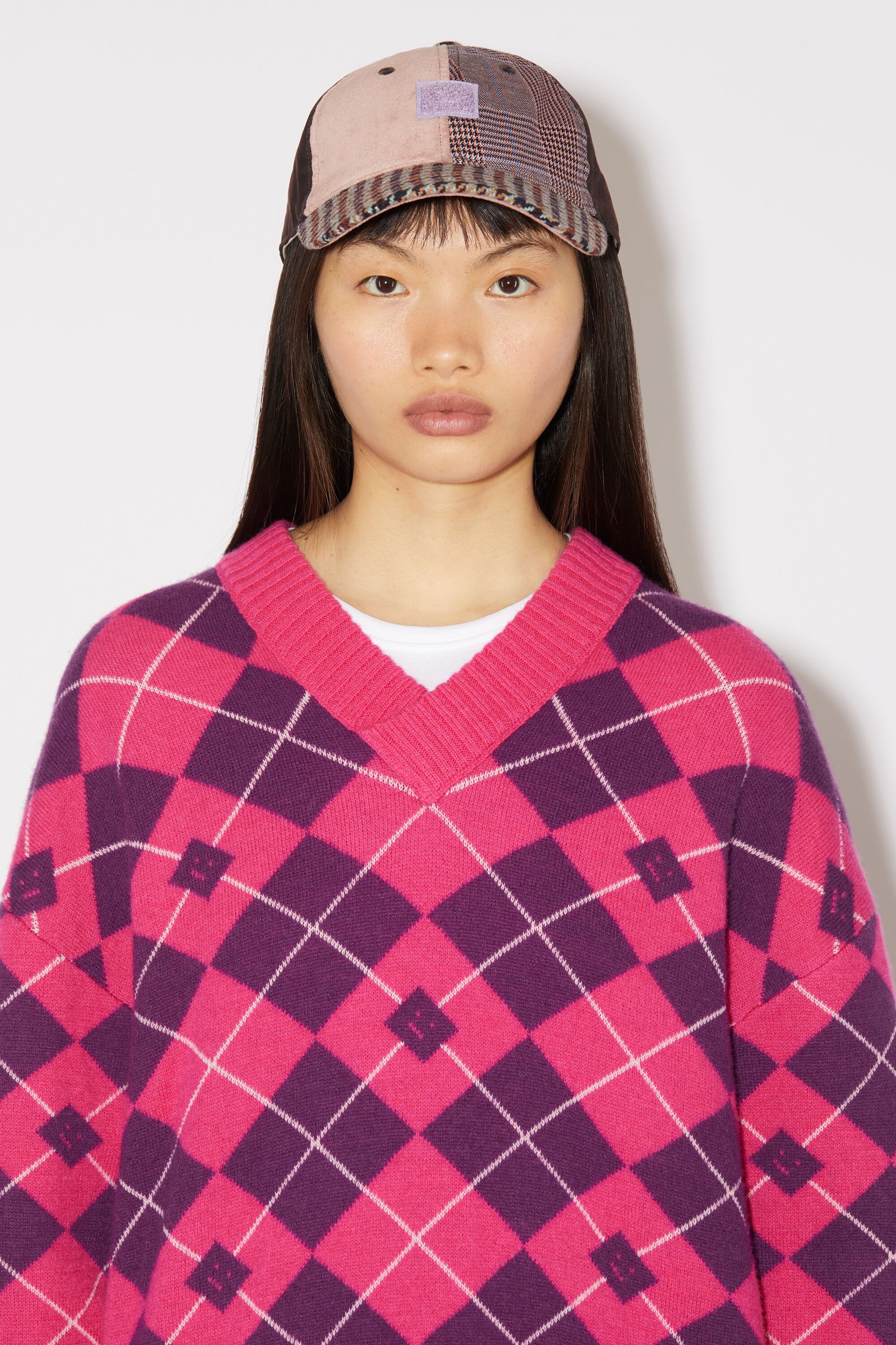 Argyle jacquard wool jumper - Bright pink/mid purple - 5