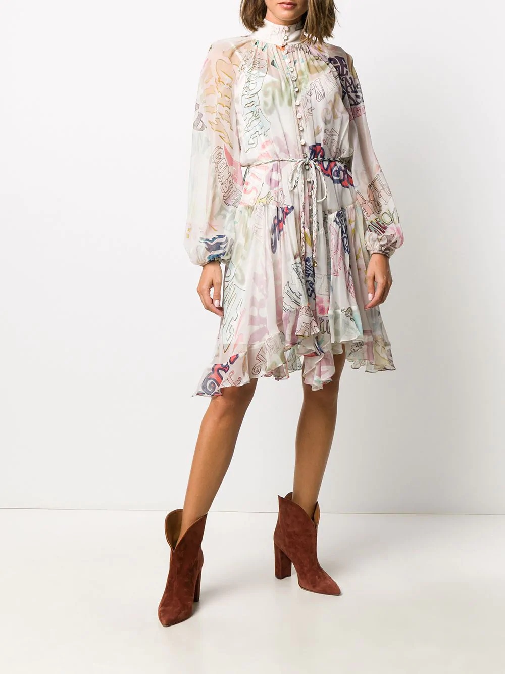 abstract letter print floaty dress - 6