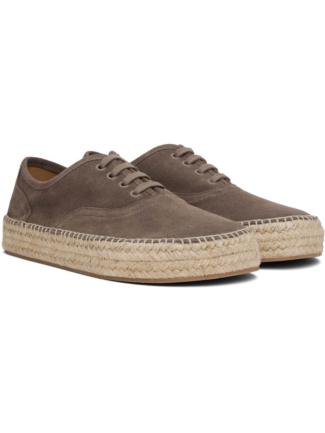 Taupe Suede Lace-Front Platform Espadrilles - 4