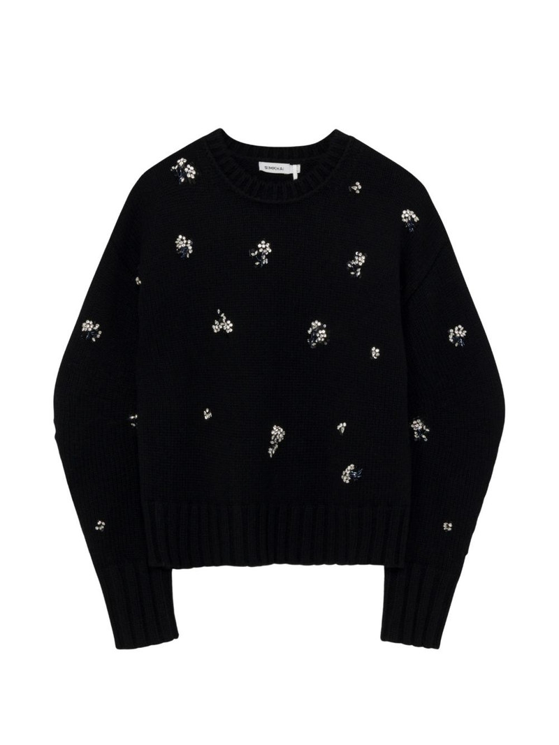 Coraline floral-embellished crew-neck sweater 1