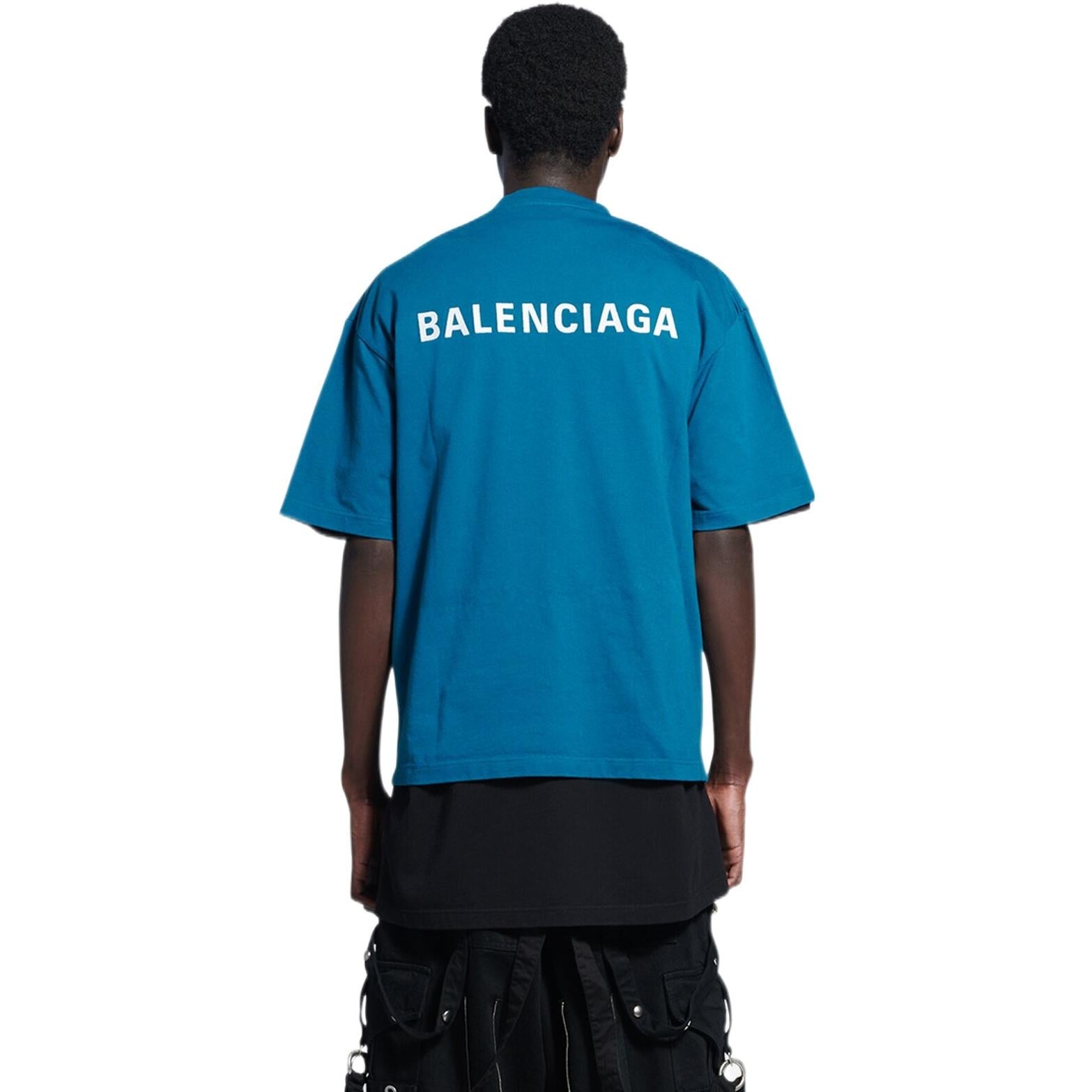 Balenciaga Logo T-Shirt Medium Fit 'Blue' 612966TLVB99567 - 4