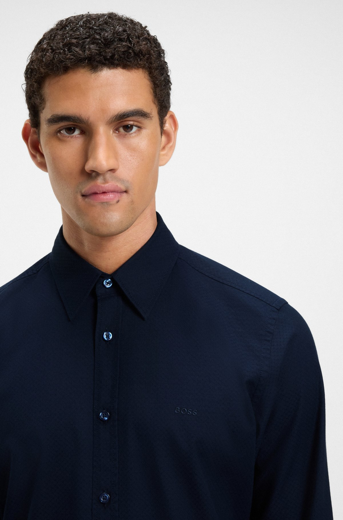 REGULAR-FIT SHIRT IN STRUCTURED DOBBY COTTON - 3