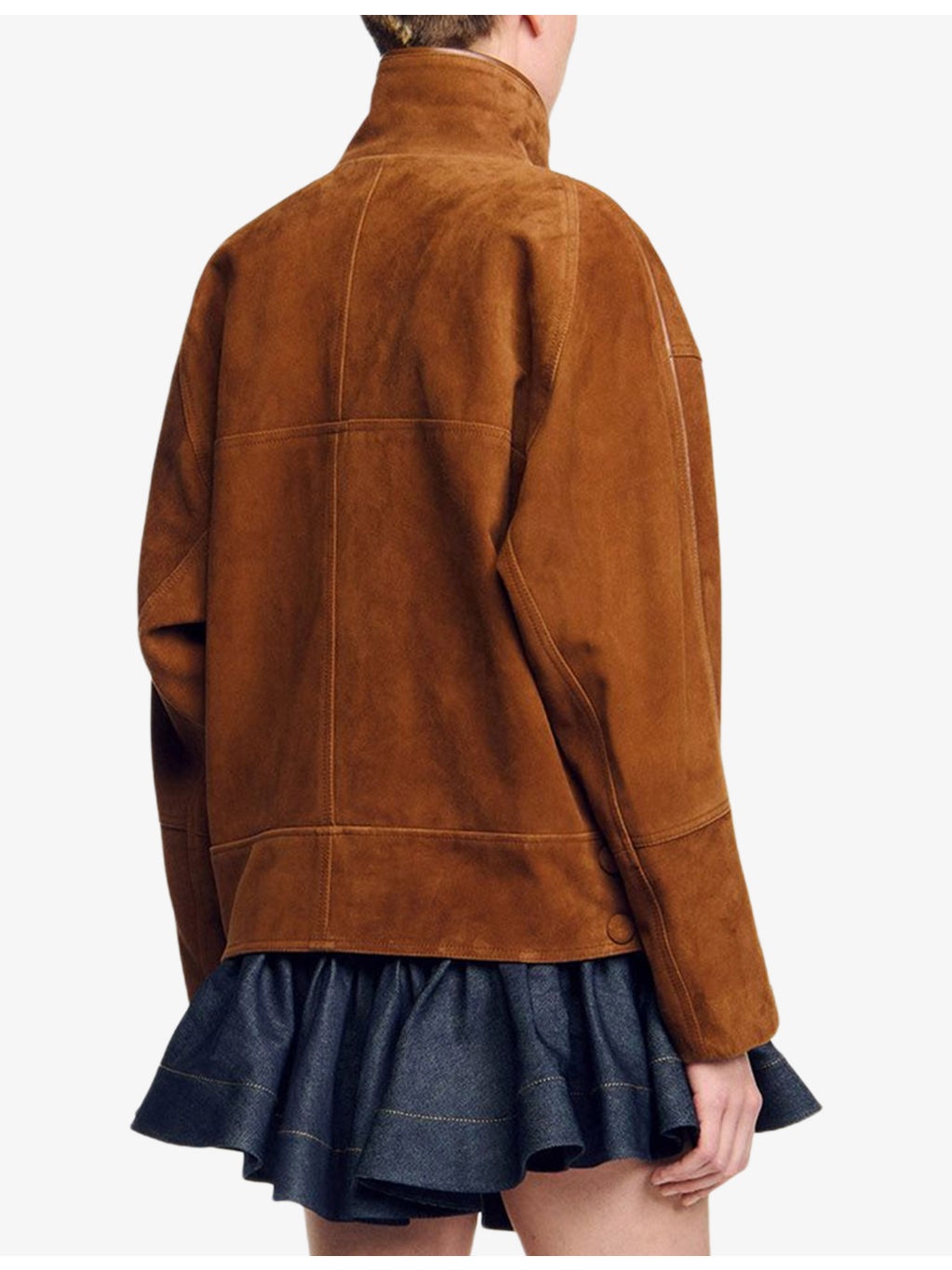 High-Neck Relaxed-Fit Suede Jacket - 4