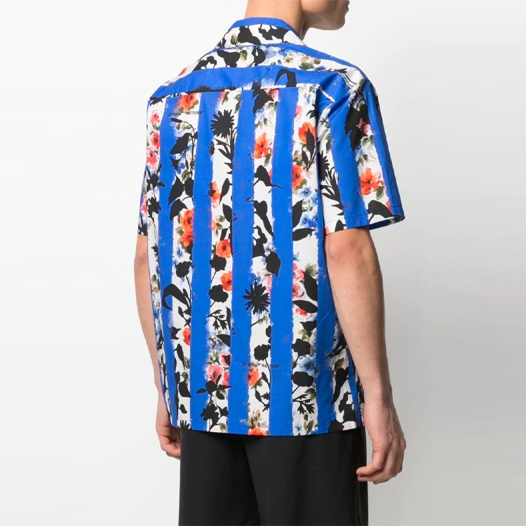 Off-White SS21 Flowers Printing Stripe Short Sleeve Shirt Version Blue OMGA163S21FAB0068400 - 4