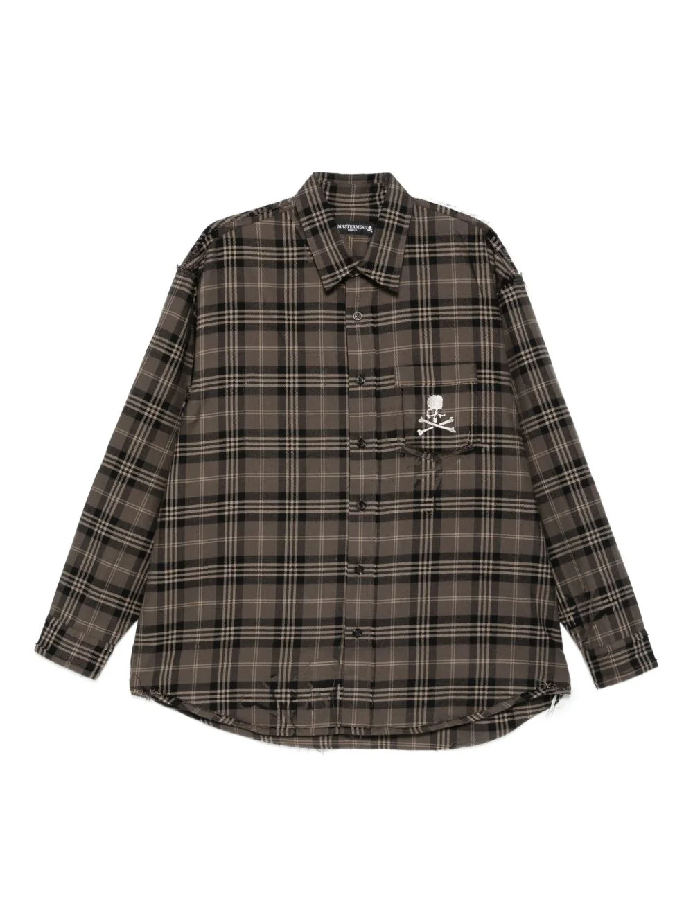 skull-embroidered plaid shirt - 1