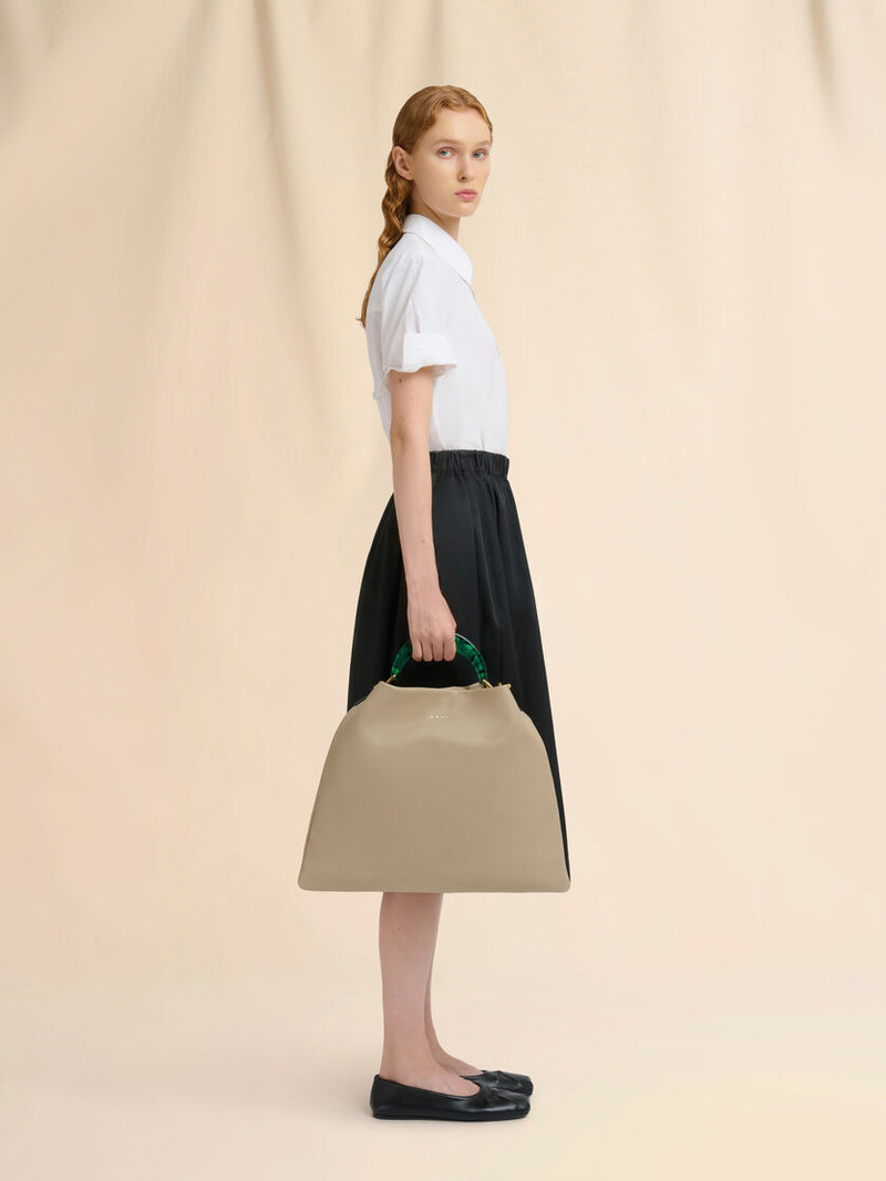 Marni HOBO BAG IN BEIGE GRAINED CALFSKIN AND RESIN HANDLE outlook