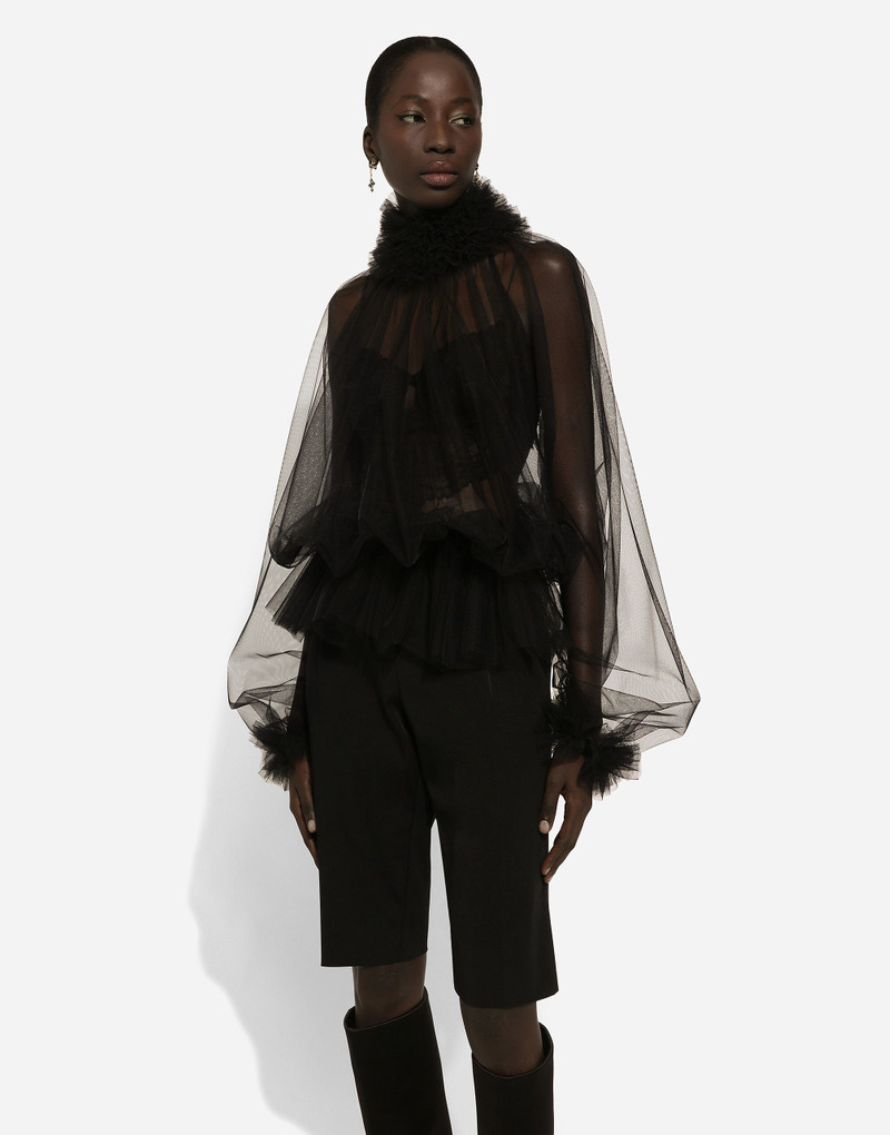 Tulle blouse with ruffles on the neck and cuffs 5
