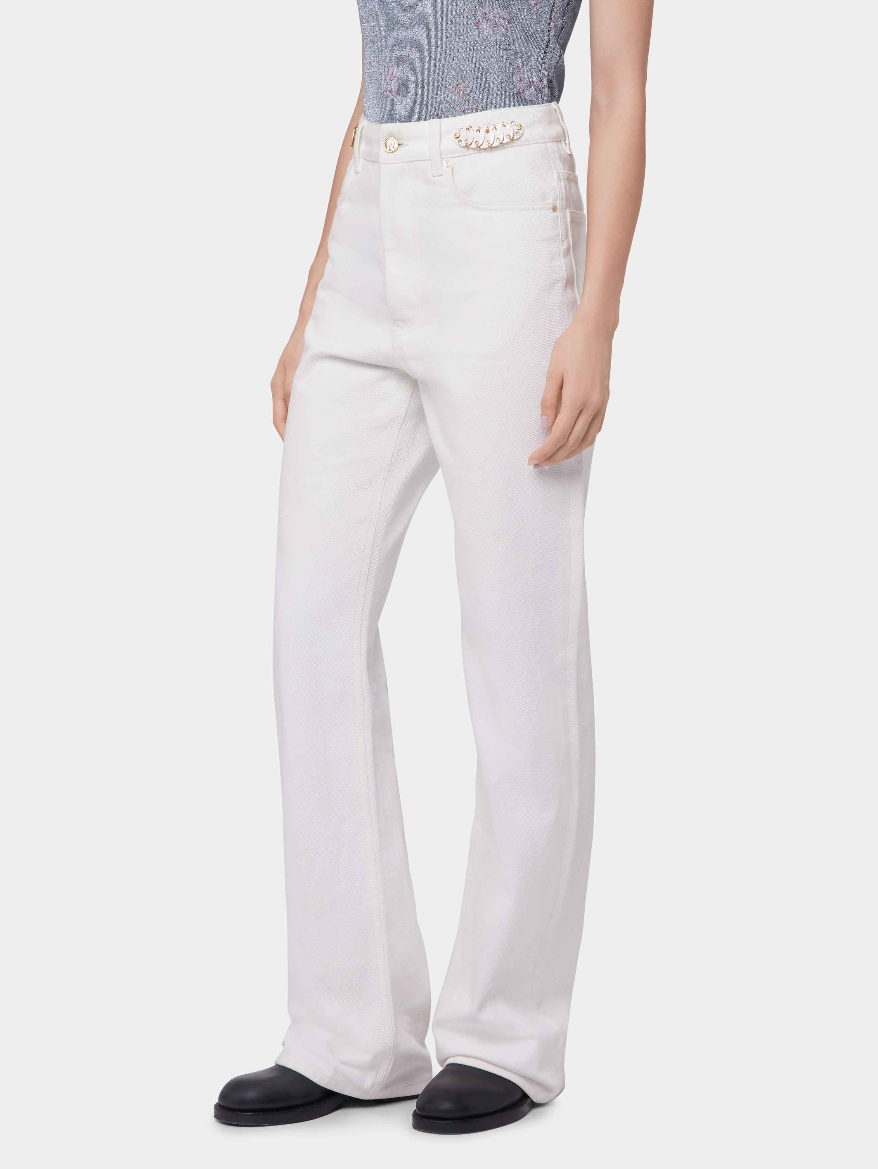 OFF WHITE DENIM JEANS WITH 1969 DISCS SIGNATURE - 4