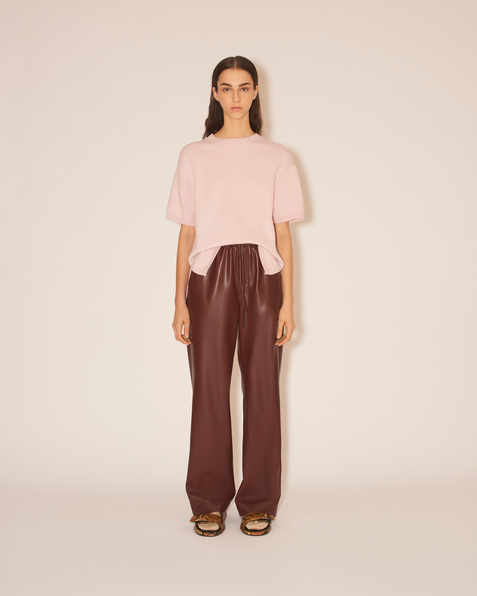 CALIE - OKOBOR™ alt-leather elasticated waist pants - Plum chutney - 2