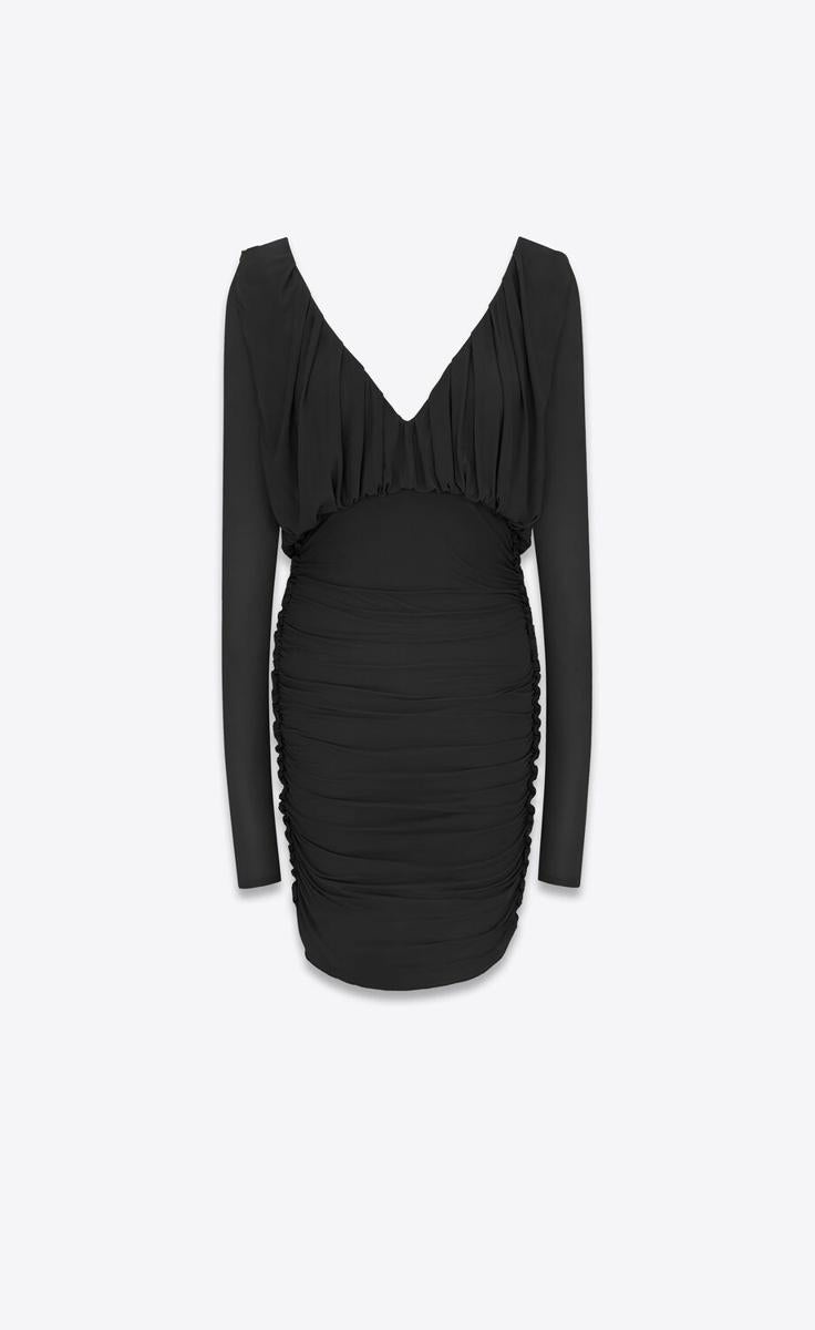ワンピース Saint Laurent DRESS (729759Y3G36 1000) Saint Laurent One-shoulder printed sablé minidress Saint Laurent