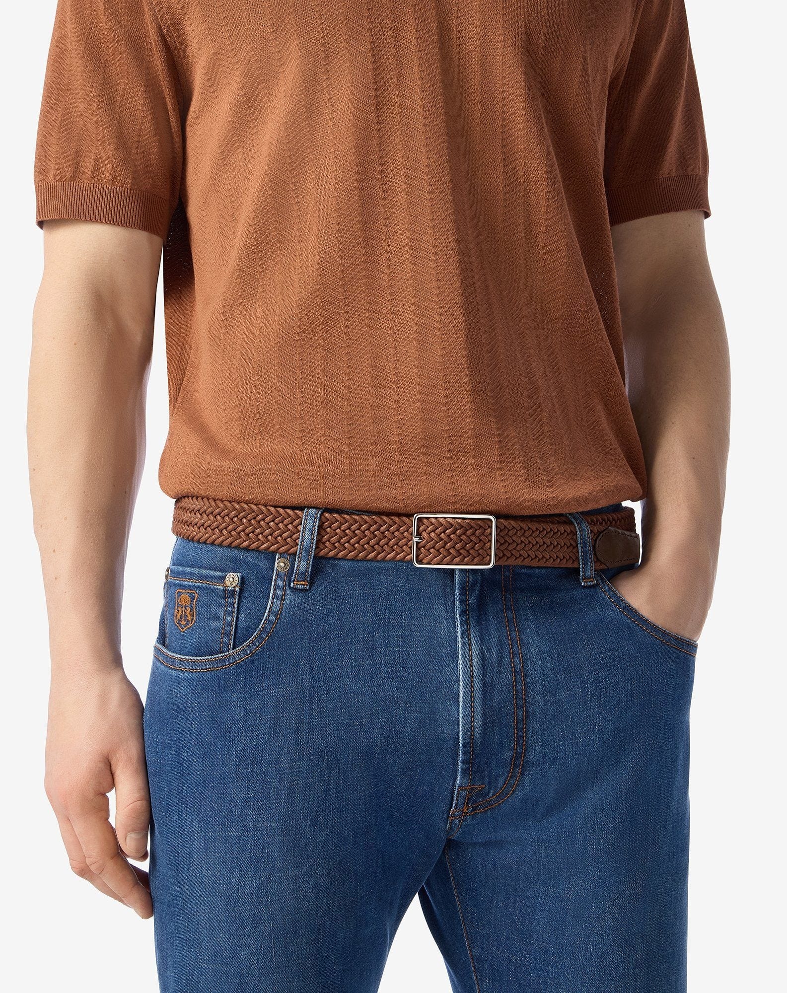 Cognac braided belt in waxed cotton - 2