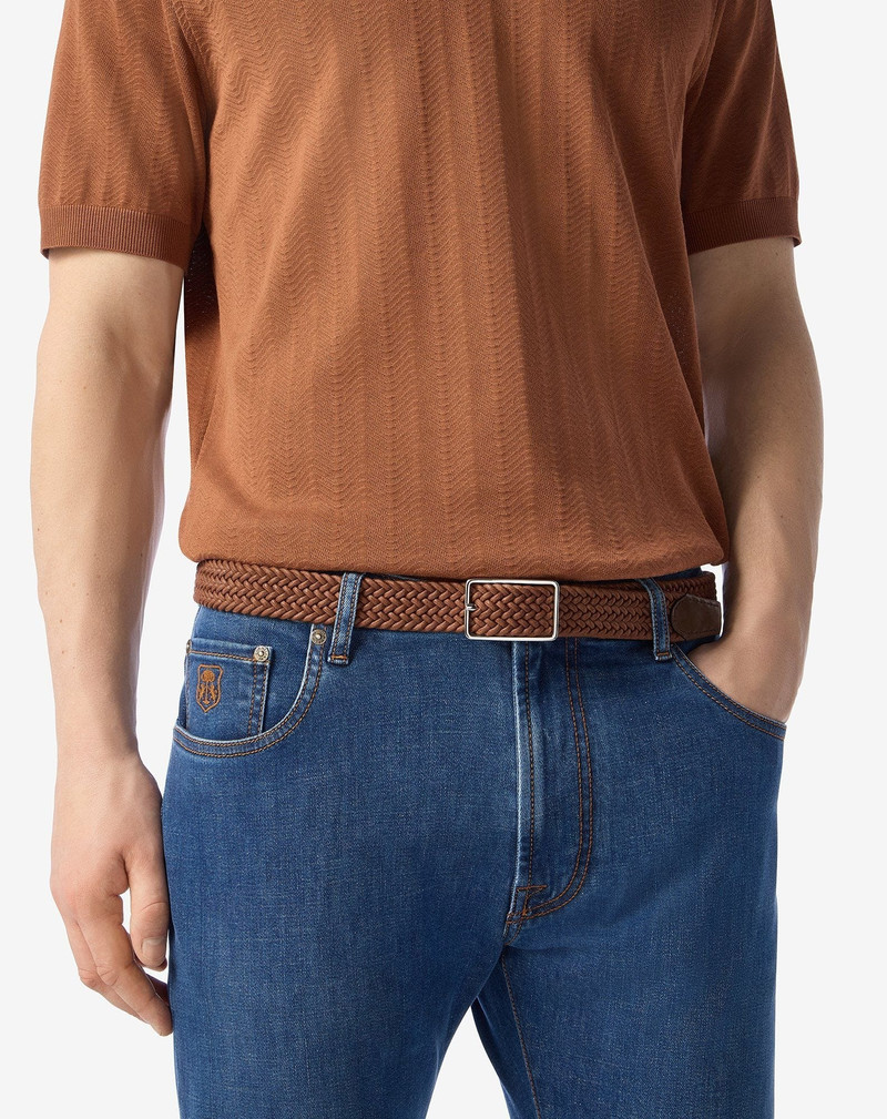 CORNELIANI Cognac braided belt in waxed cotton outlook