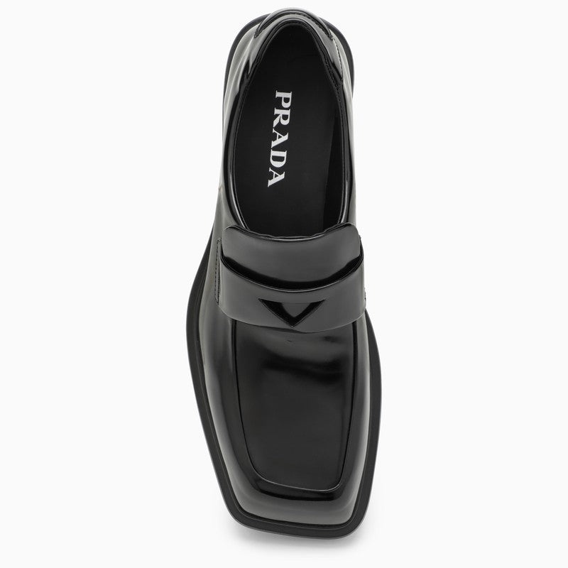 Prada Black Brushed Leather Loafers Women - 3